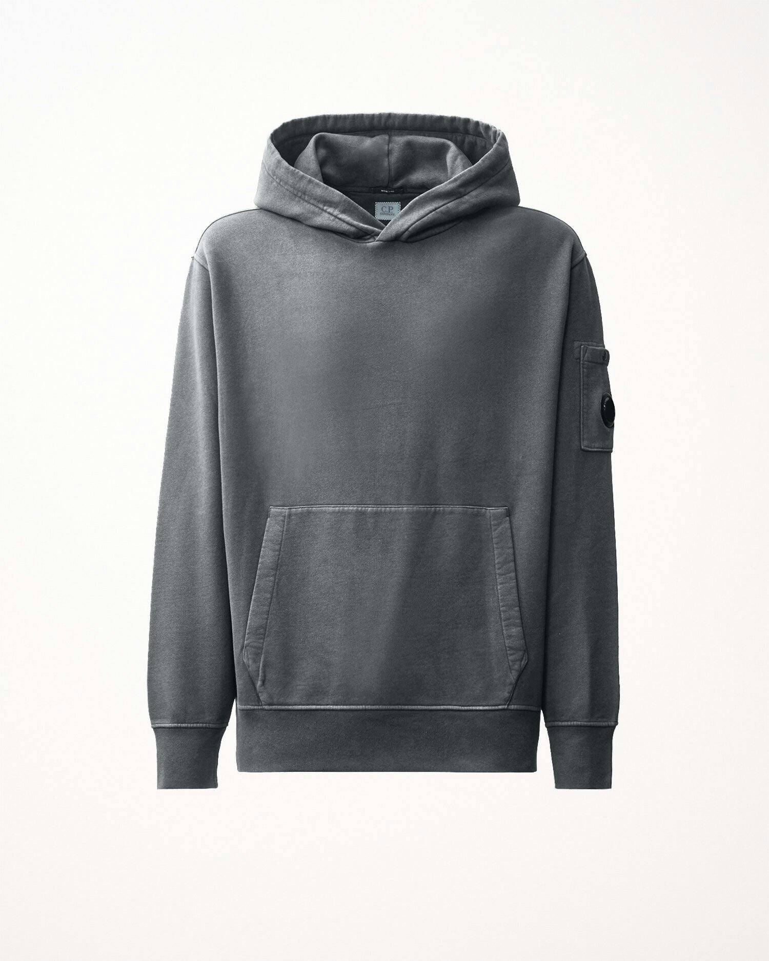 C.p. Company Men's Grey Lens Brushed And Emerised Diagonal Fleece Hoodie - Castor 950 - M - Castor 950
