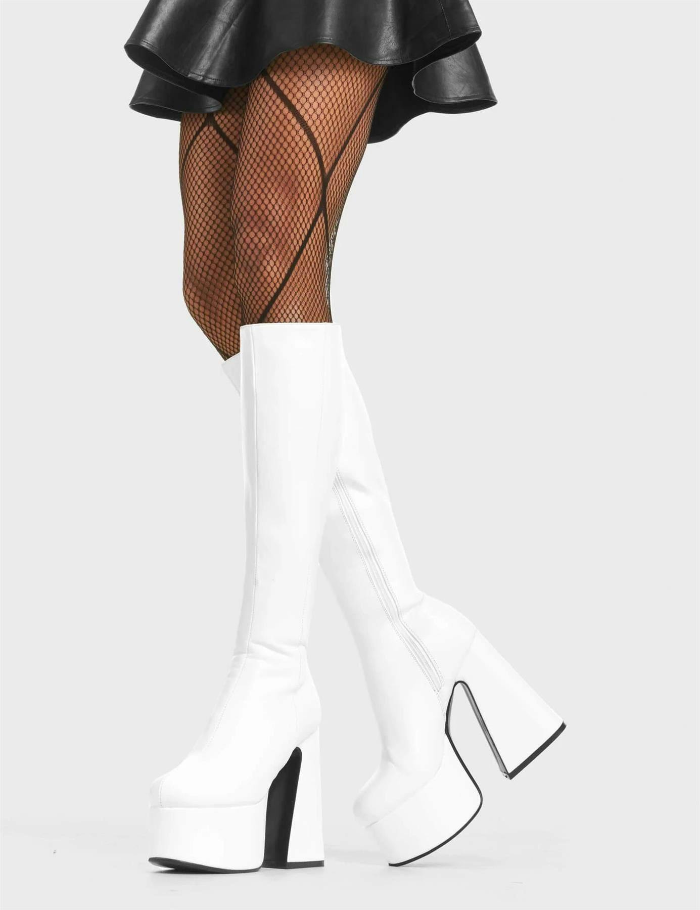 Lamoda Women's White Hate You Pu Platform Knee High Boots Stylish Chic Trendy Design - Uk4