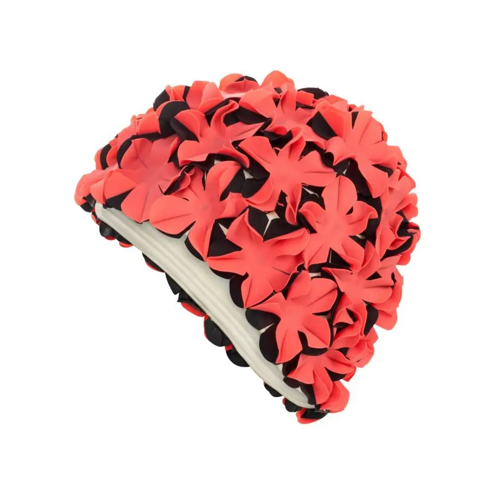 Fashy Red/Black Flower Rubber Swim Cap