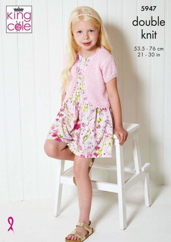 King Cole Glitz Dk Knitting Pattern 5947, Tops, Slipovers, Cardigans For Kids, 21 - 30 Inches