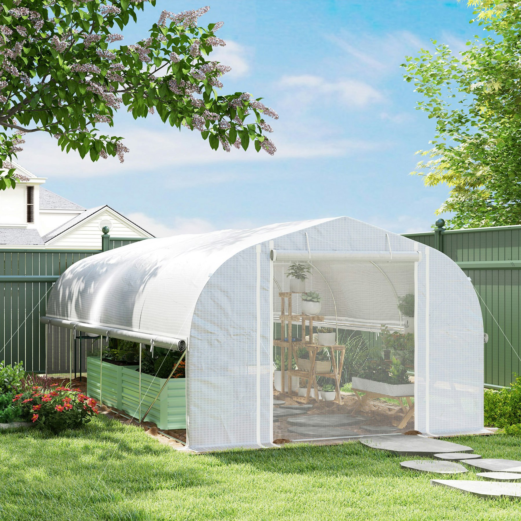 Rackhams Polytunnel Greenhouse W/ Roll-Up Sidewalls, Mesh Door, 6 X 3 X 2M