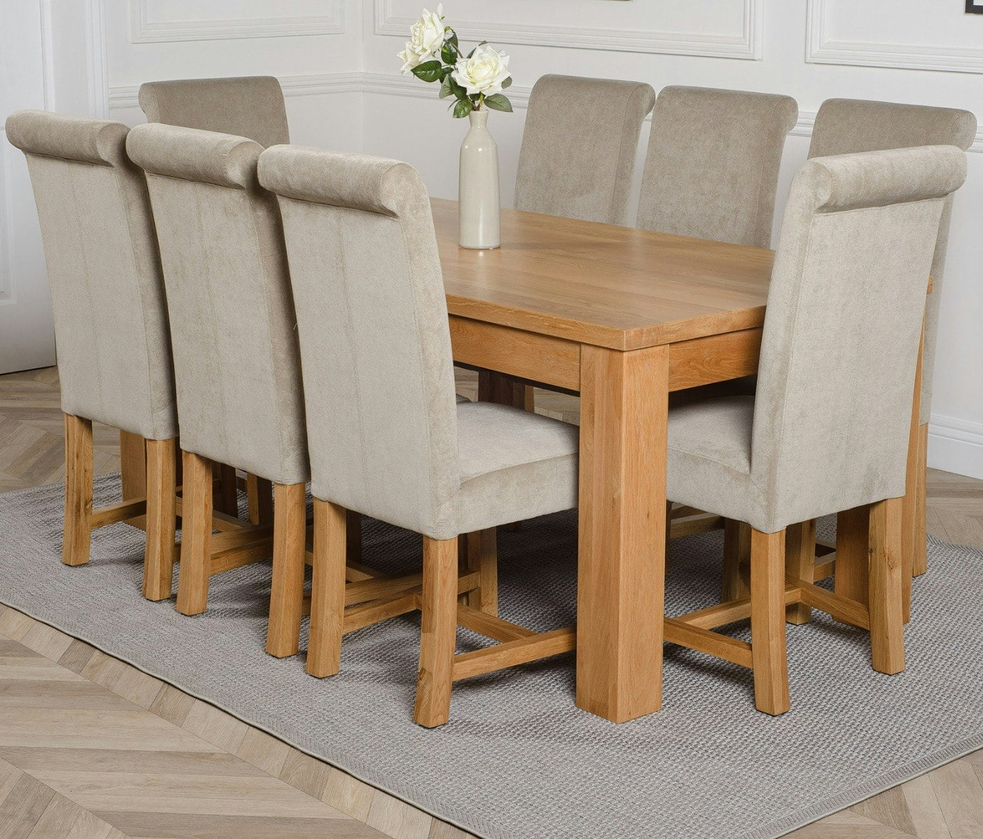 Rackhams Grey Dakota Large Oak Dining Table With Washington Fabric Chairs - 8 Chairs