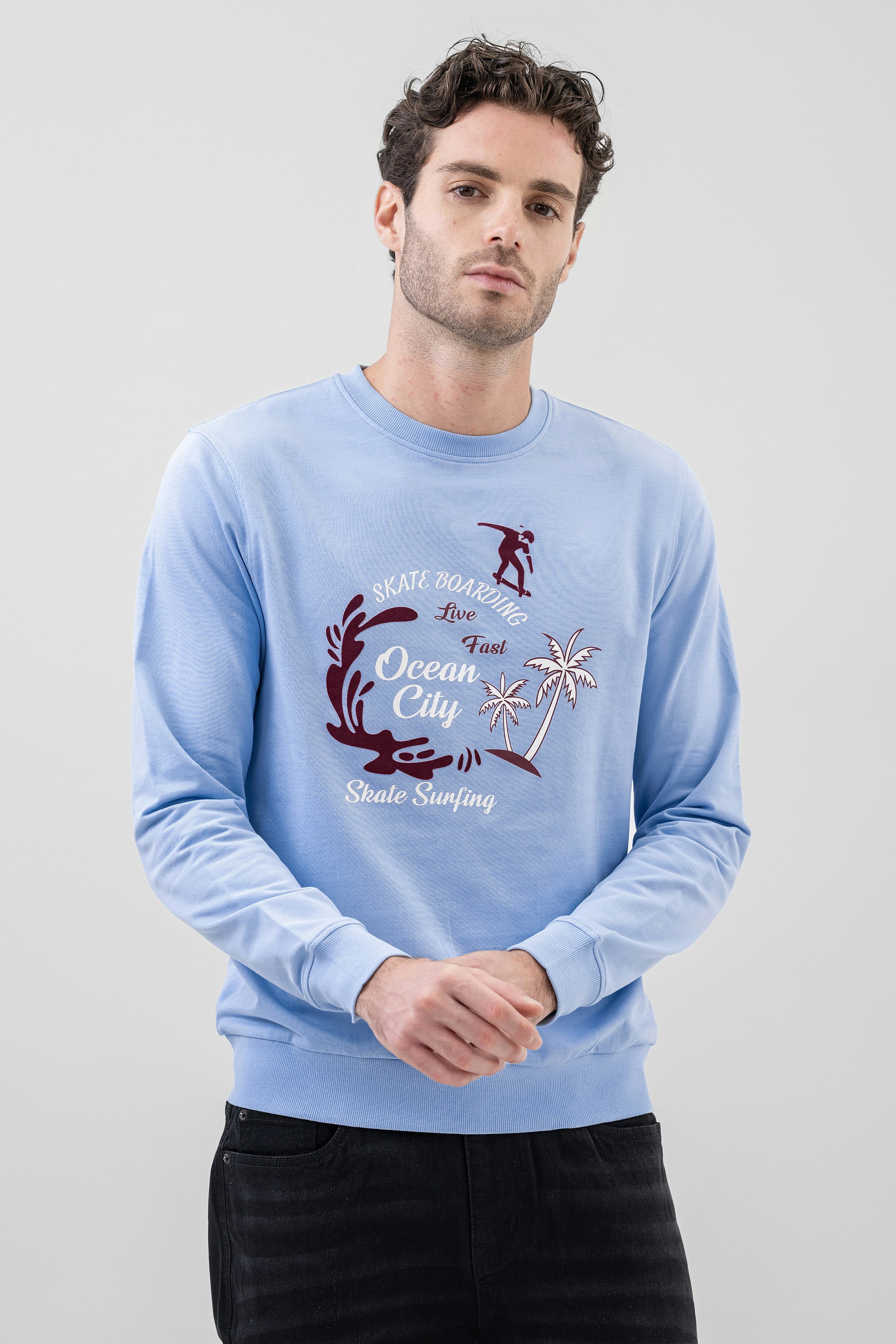 Enorsia Paradise Surf Sweatshirt - Xl - Sky - 100% Cotton Terry