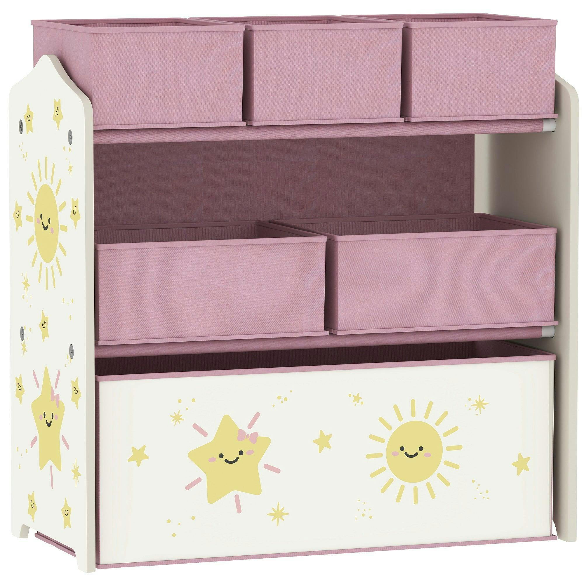 Bobobiy Pink Kids Toy Storage Units, 3-Tier Toy Organiser Shelf With 6 Removable Boxes For Kids, Bedroom, Playroom,