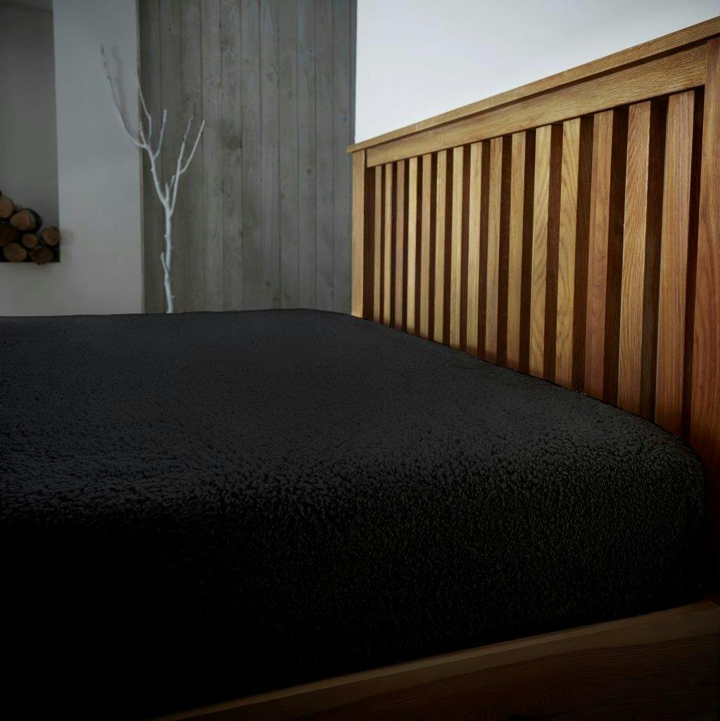 Rackhams Black Teddy Plain Fitted Sheet - King (150Cm X 200Cm) + 25Cm Deep