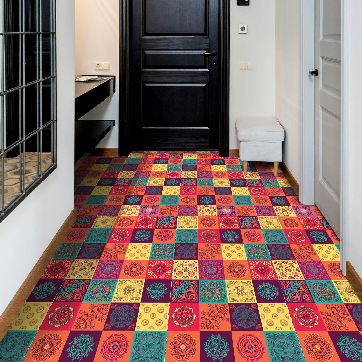 Rackhams Wfs6009 - Colourful Mandala Tiles Floor Sticker 120Cm X 60 Cm