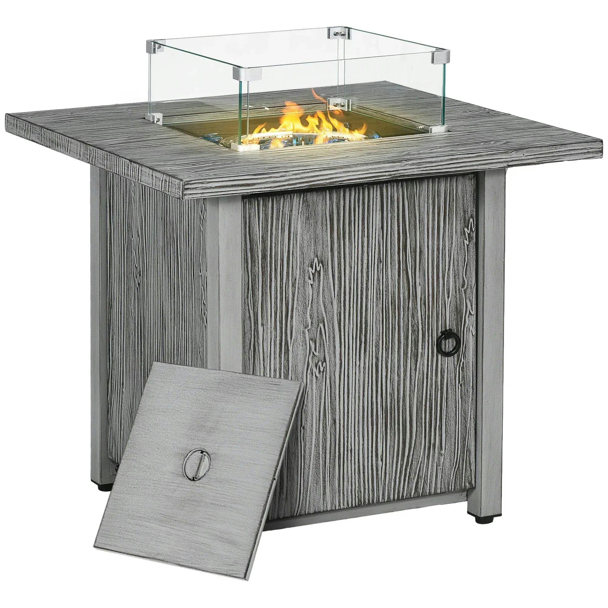 40000 BTU Gas Fire Pit Table Glass Wind Guard Outdoor Patio Heater Grey - Image 5