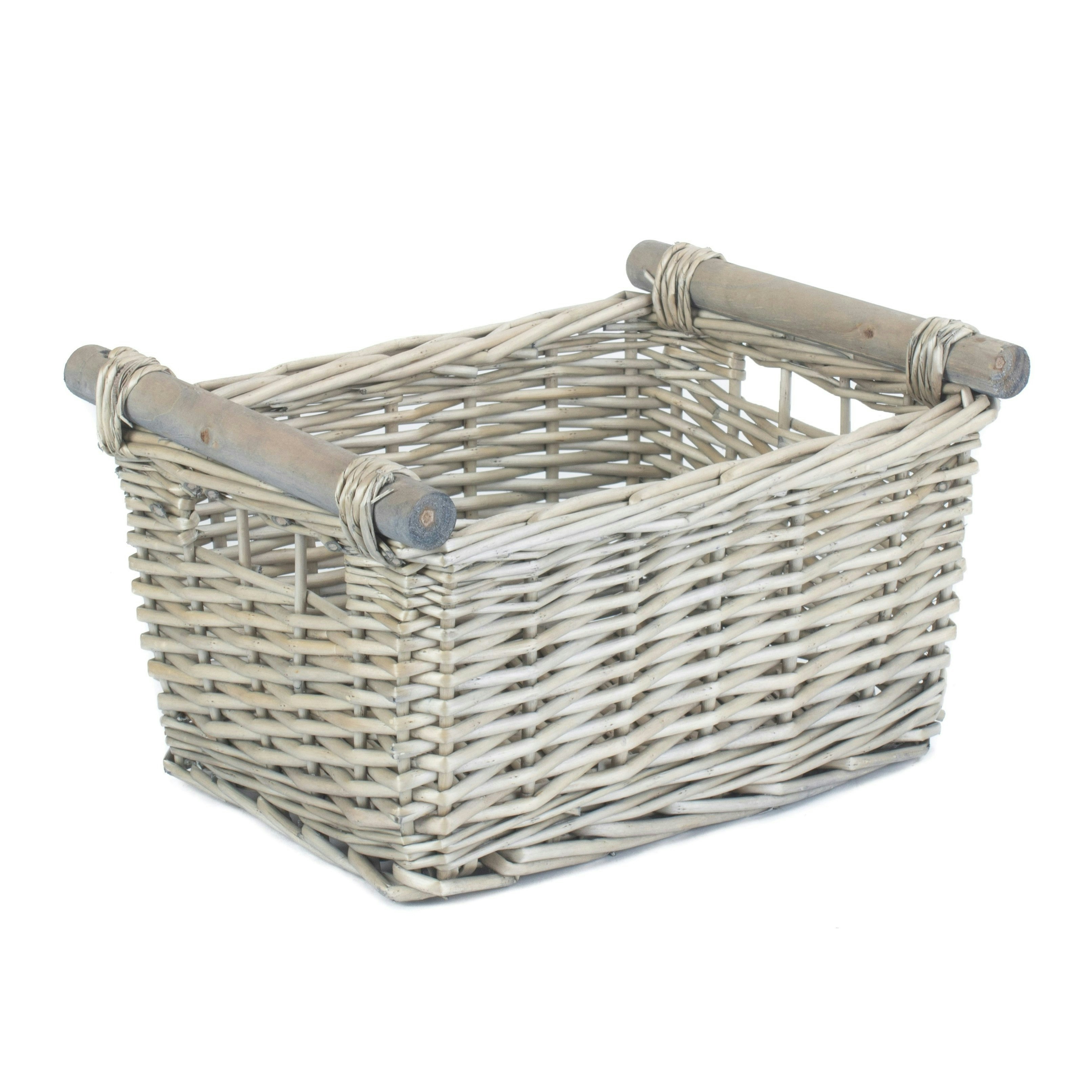 Red Hamper Red/Grey Hamper Wash Wooden Handled Wicker Storage Basket - Wicker - Small