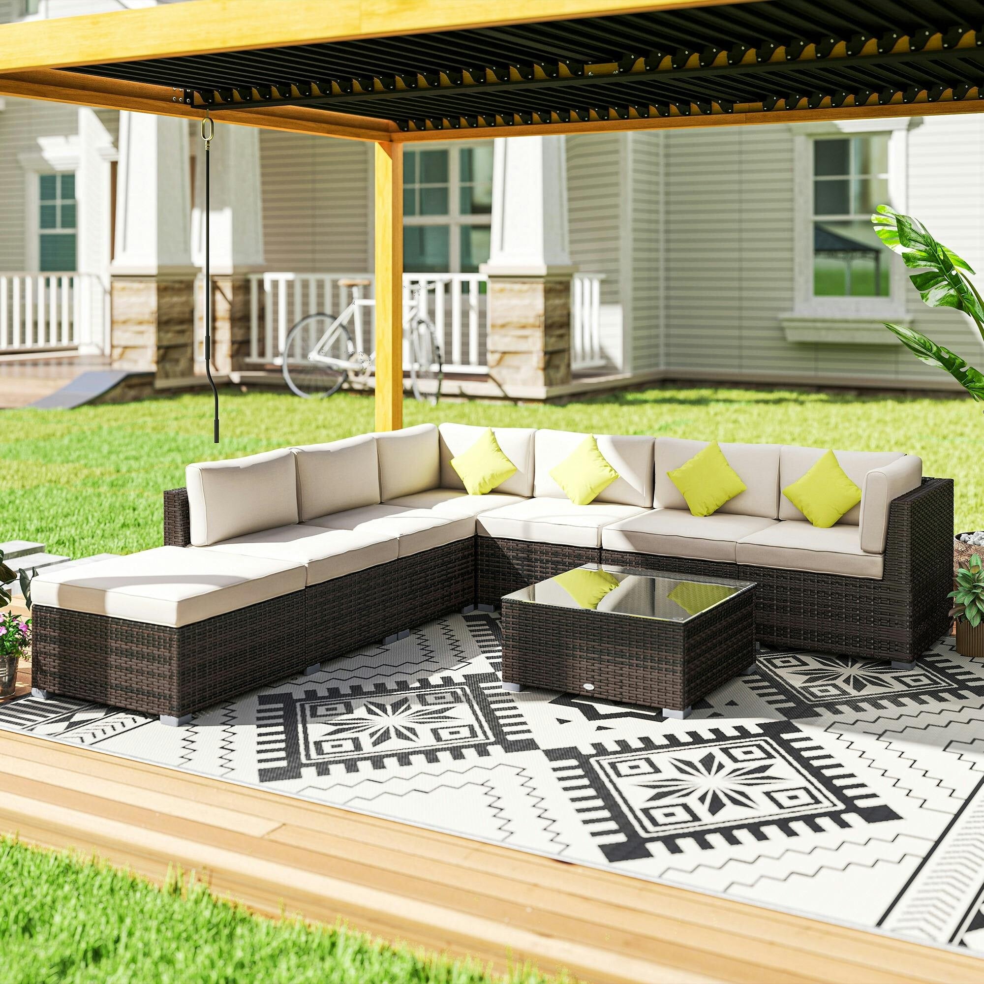 Outsunny 8Pc Rattan Sofa Garden Furniture Aluminium Outdoor Patio Set Brown - Image 5