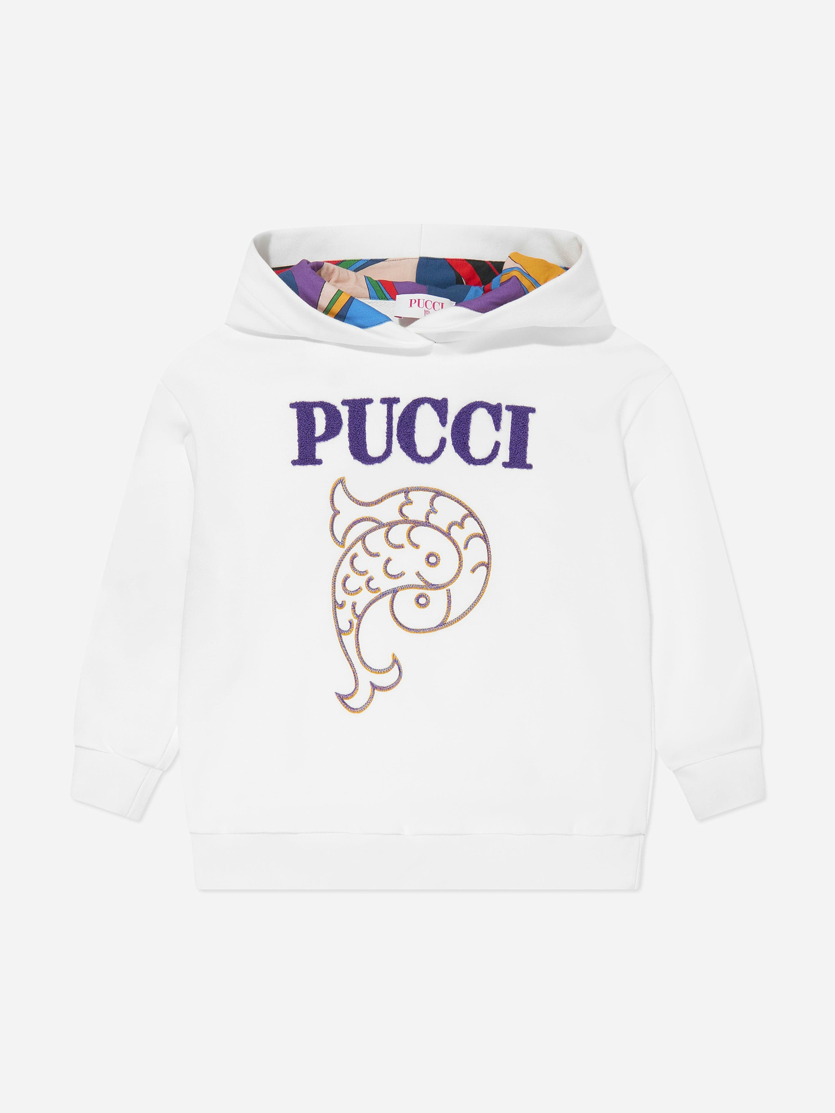 Pucci Girls Ivory Logo Hoodie In - 10 Yrs