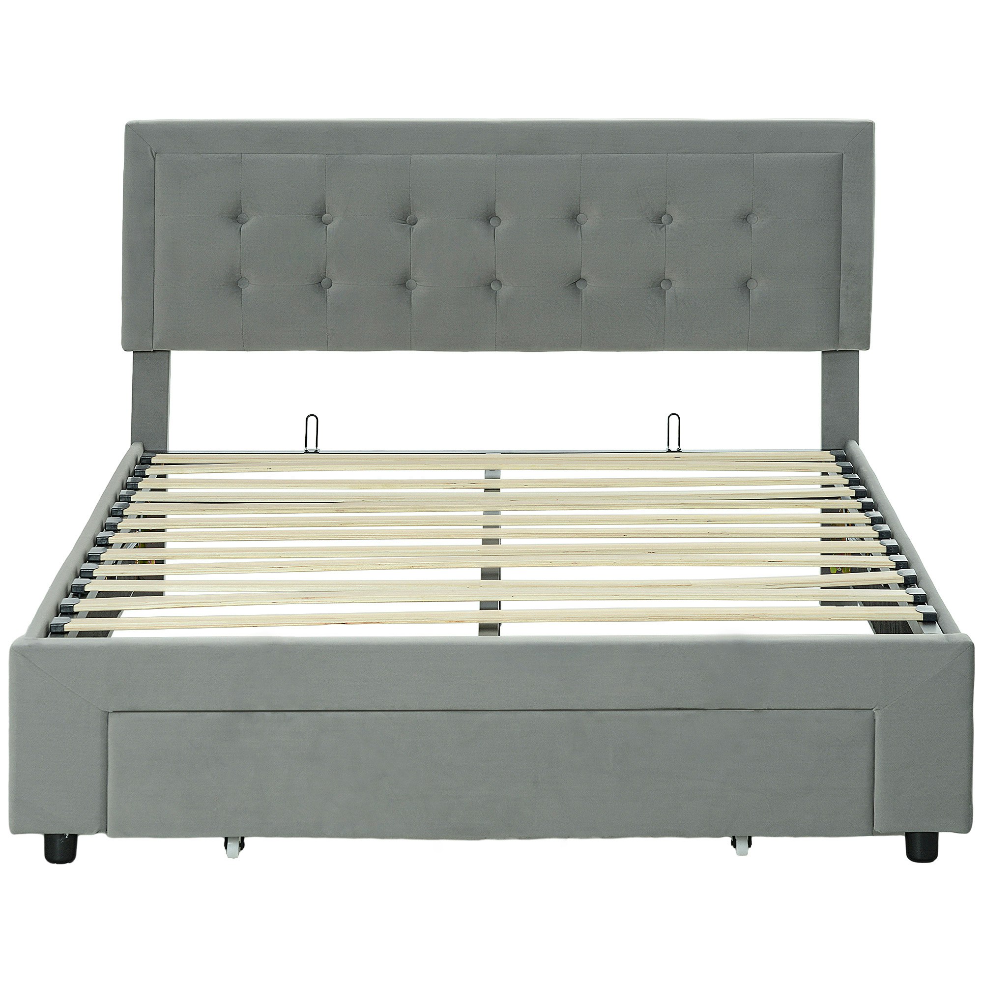 Homcom Bed Frame With Storage And Adjustable Velvet Headboard - Double