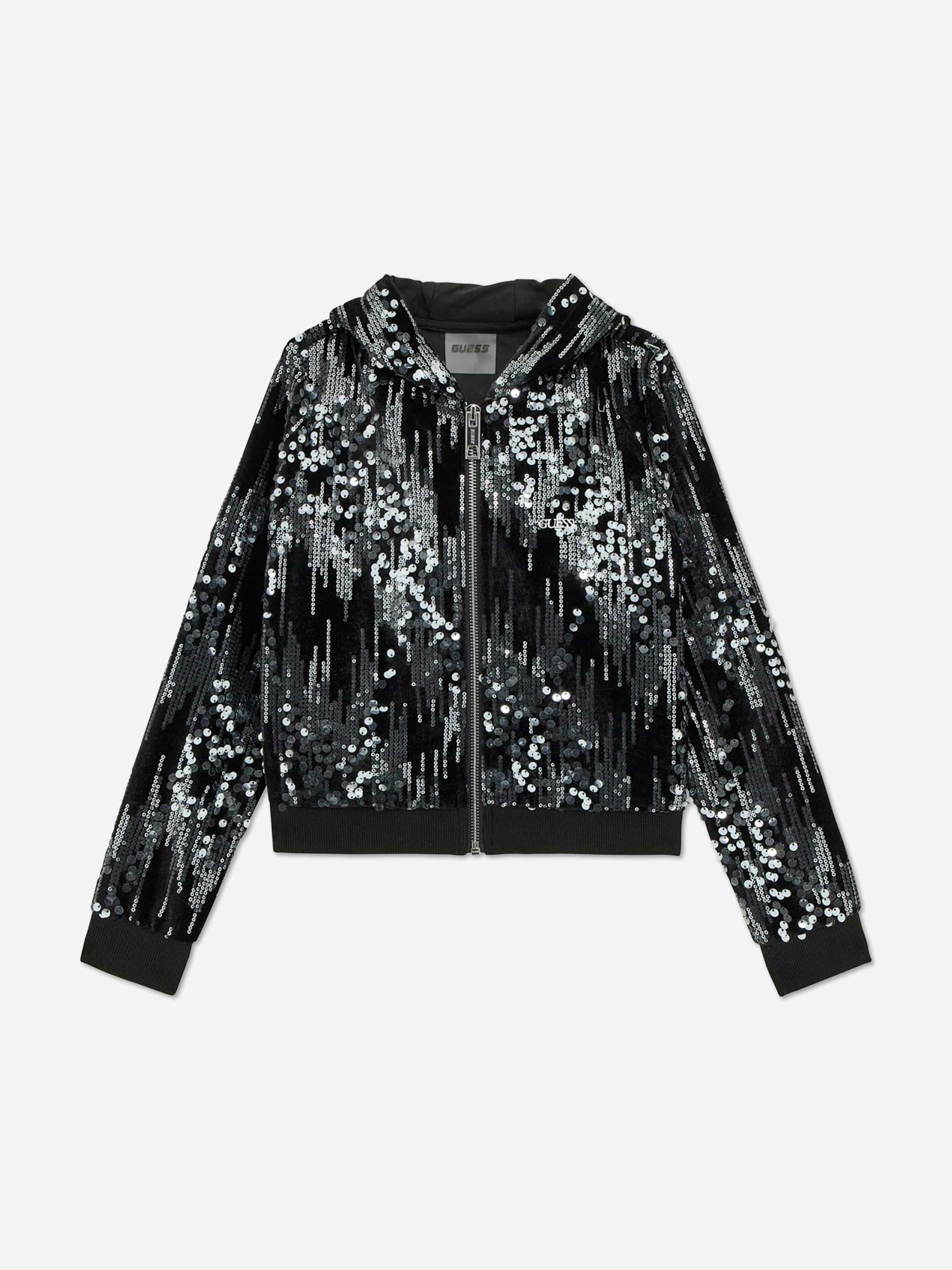 Guess Girls Black Velvet Zip Up Top In - 4 Yrs