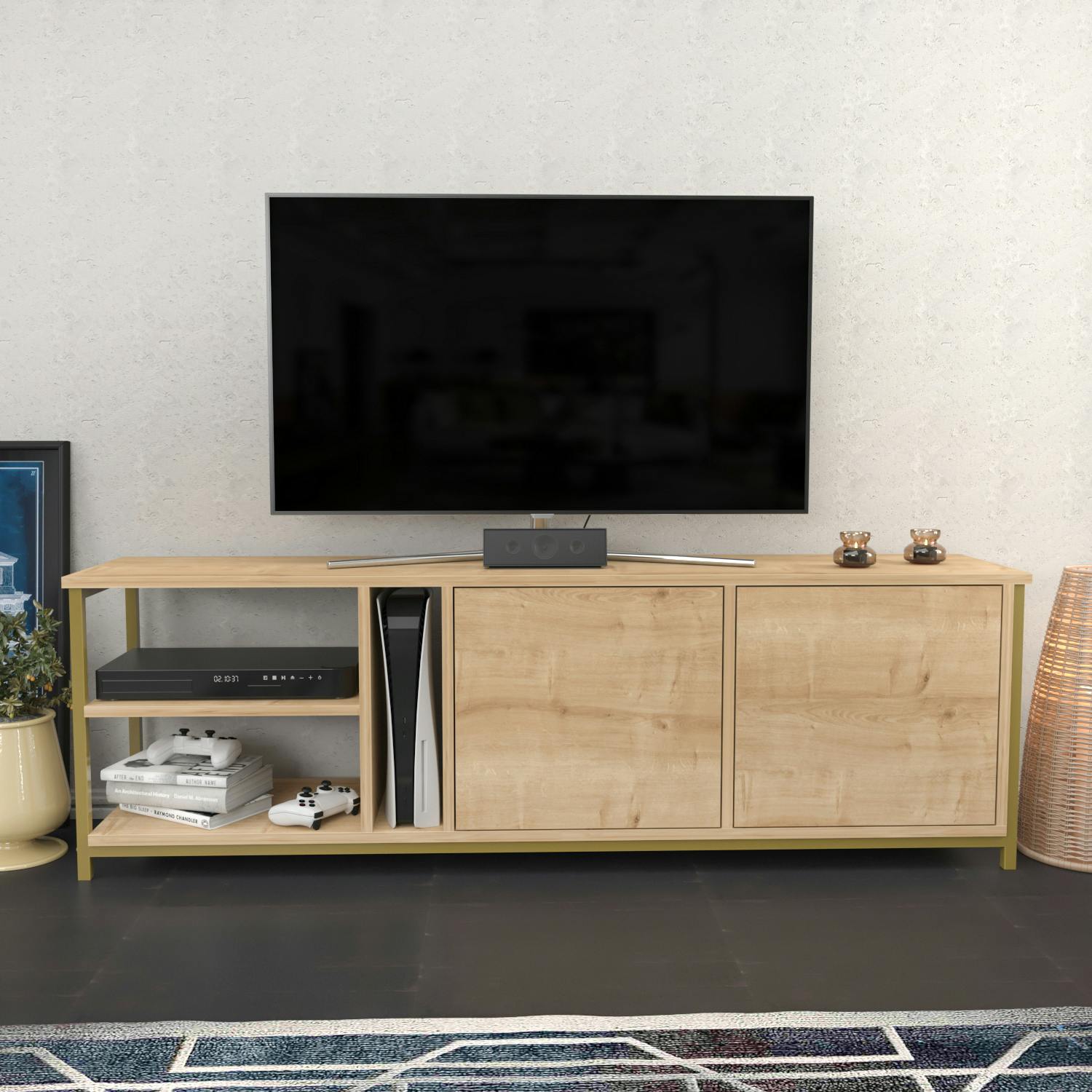 Decorotika Gold Primrose Modern Tv Stand Tv Cabinet For Tv's Up To 72" - Oak