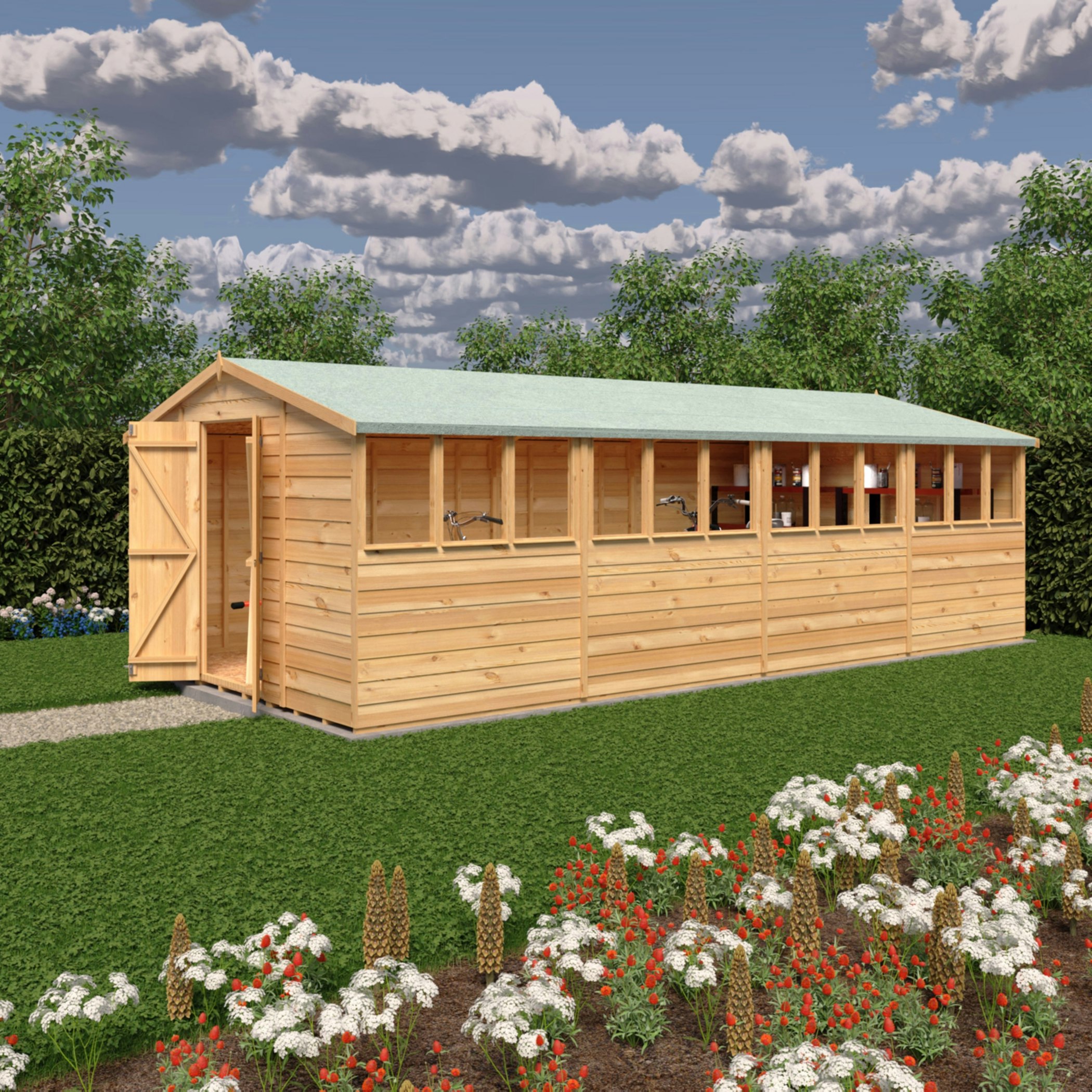 Rackhams Light/Green Overlap Double Door 10X20 Value Storage Shed