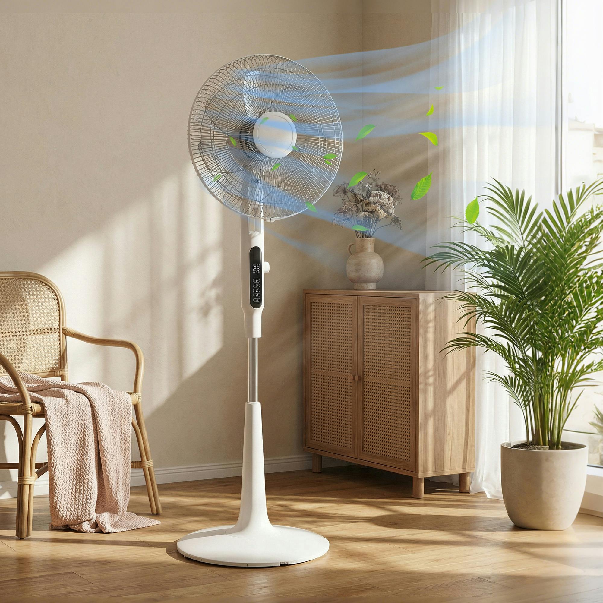 Homcom White Standing Fan With 75 Degree Oscillation Mosquito Repellent Function - Pedestal Fan - Abs, Metal