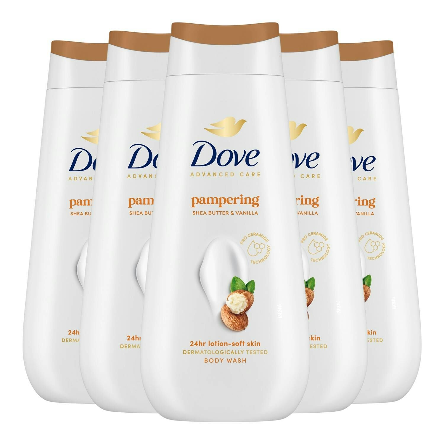 Dove Advanced Care Pampering Body Wash 24H Renewing Micromoisture, 5X225ml