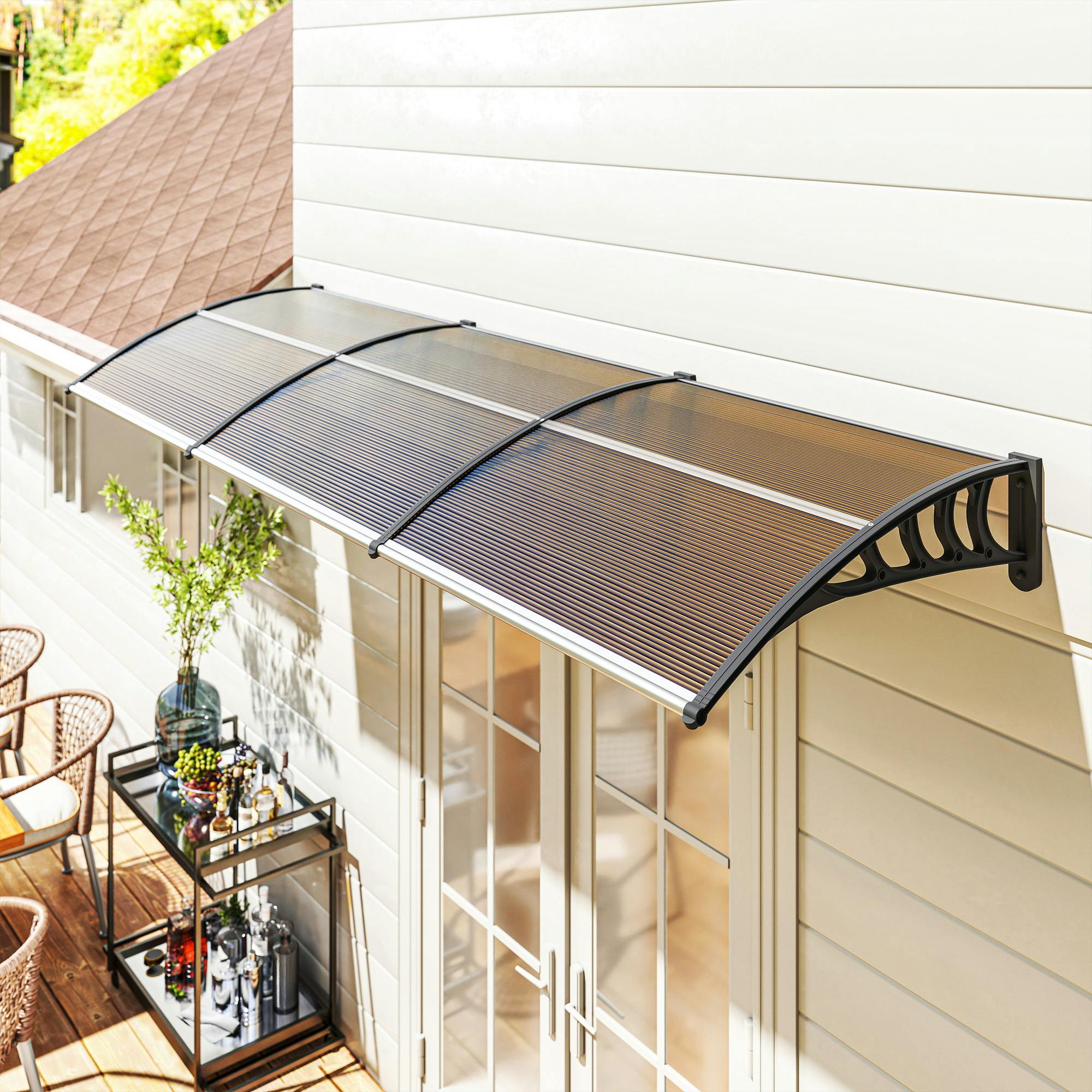 Rackhams Brown Door Canopy Outdoor Awning Rain Shelter For Window Porch Clear - 303 X 96Cm