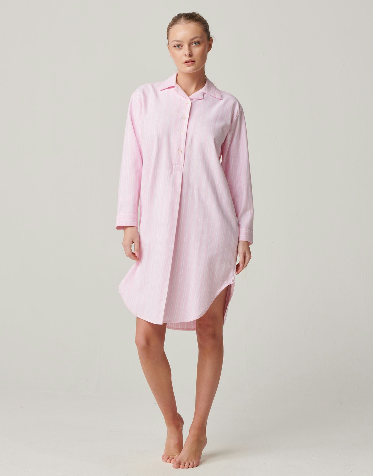 British Boxers Women's Pink Brushed Cotton Nightshirt – Westwood Stripe - XX-Large