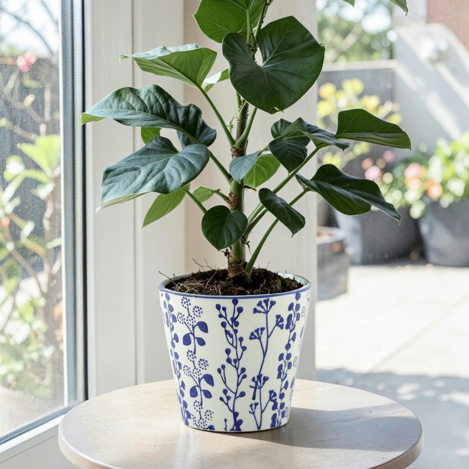 Rackhams Blue/White Ceramic And Floral Planter H19 X W20cm - And - Ceramic - Planter