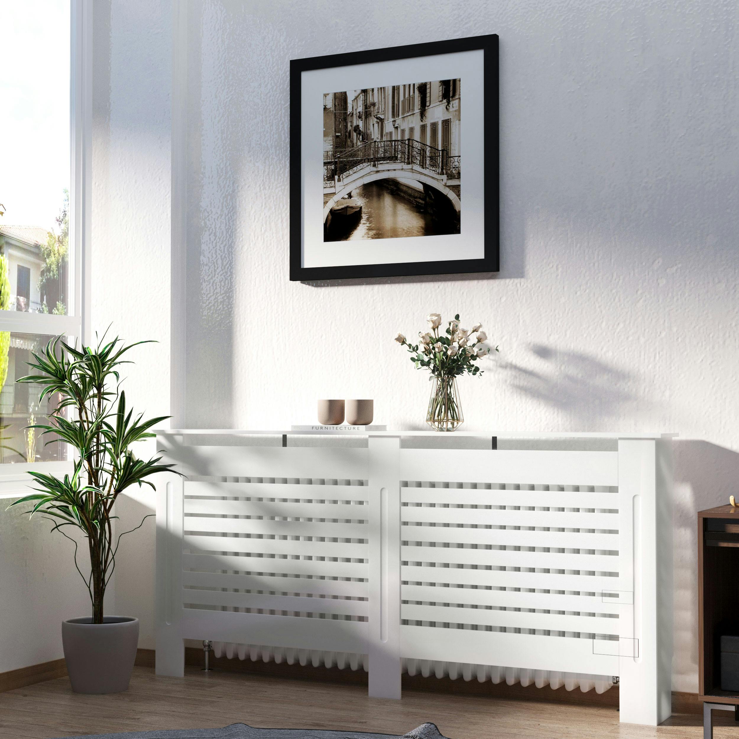Rackhams White Modern Radiator Cover Cabinet Slatted Design Mdf Medium