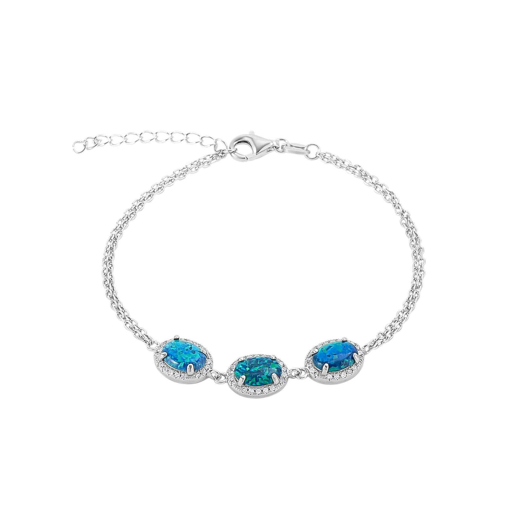 Spero London Silver/Green Sterling Opal Halo Bracelet
