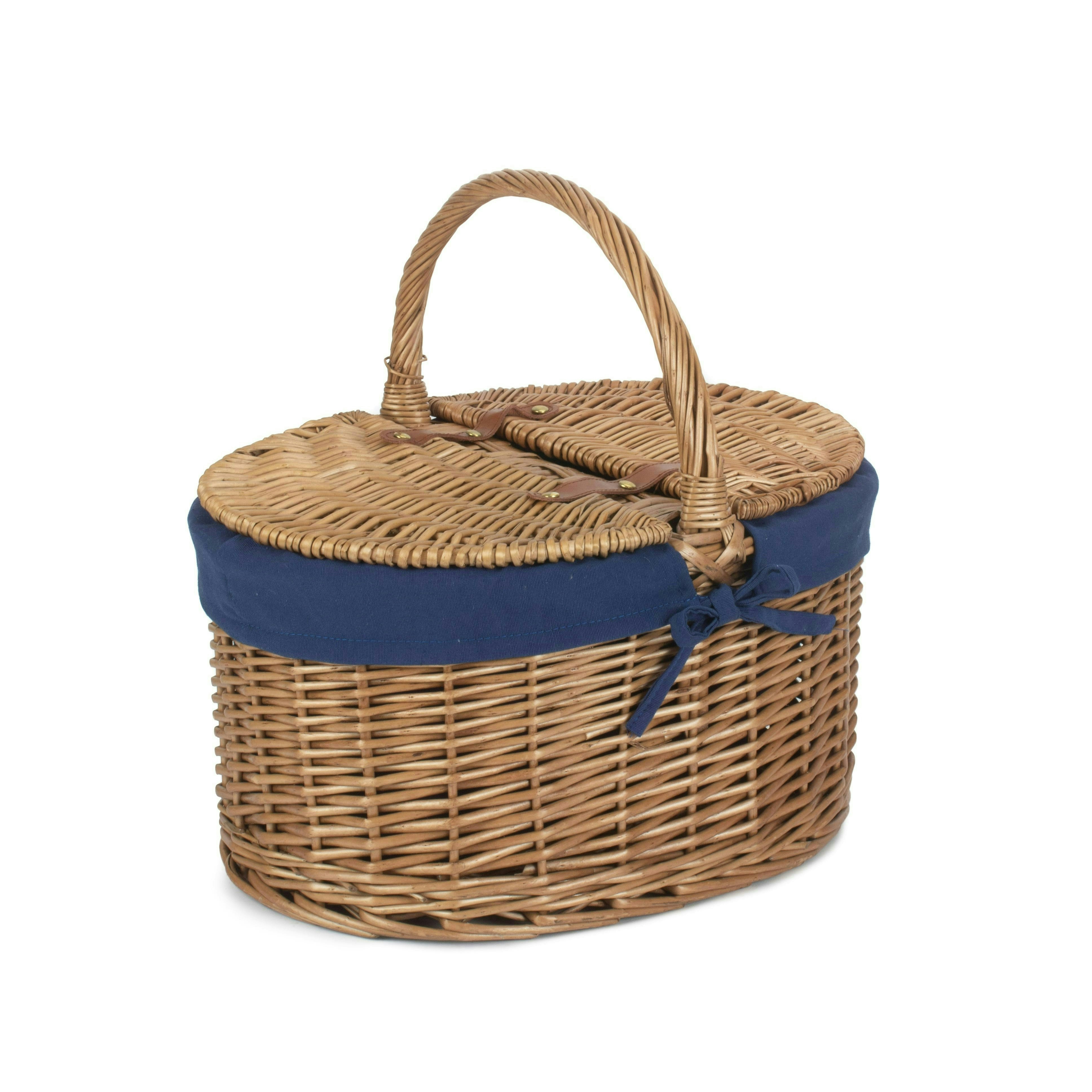 Rackhams Light/Blue Large Steamed Oval Butterfly Lidded Wicker Picnic Basket - Navy