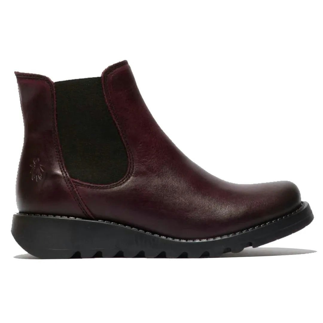 Fly London Women's Salv195 - Wedge Heel Leather Chelsea Ankle Boots - Wine - Uk 7