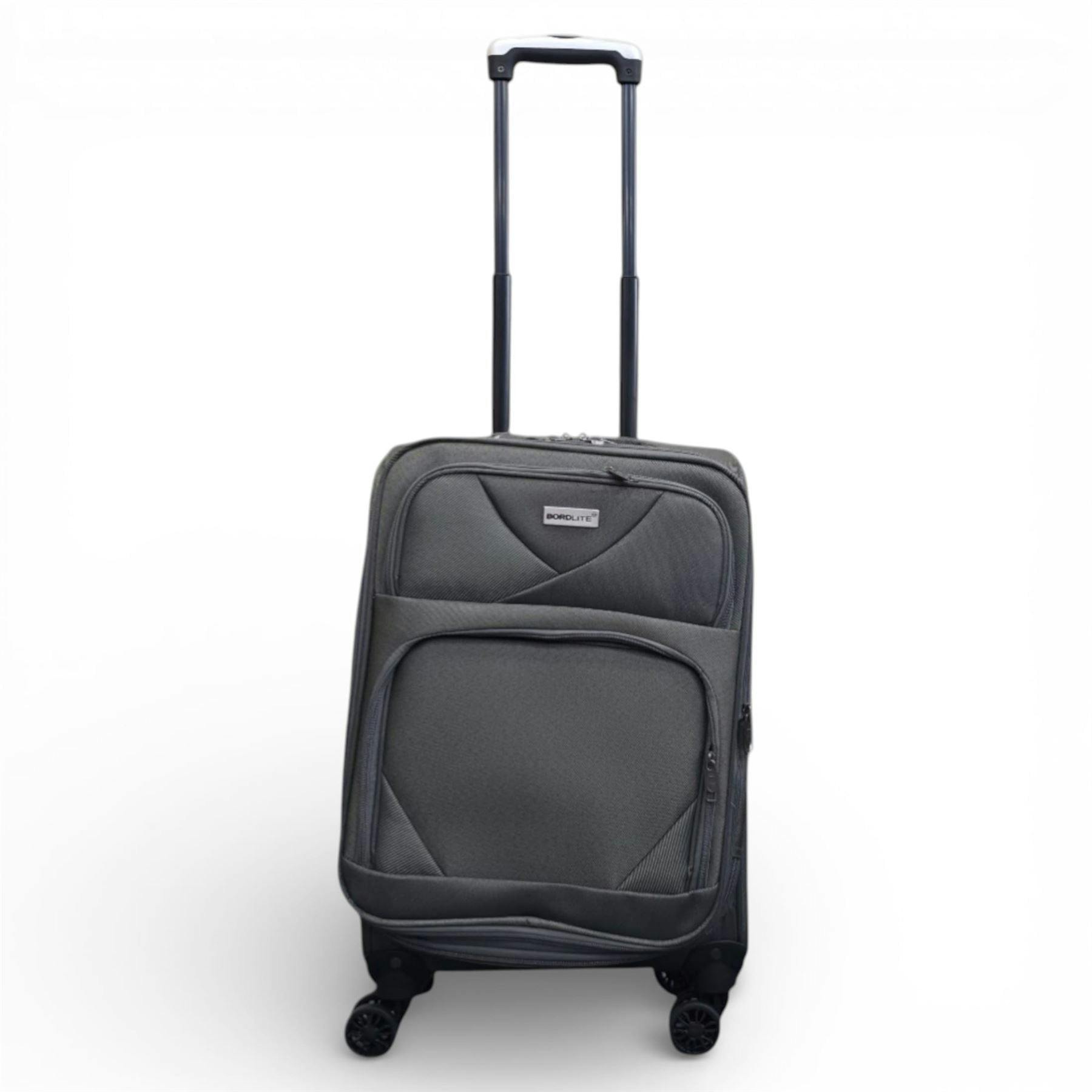 Infinity Luggage Grey Soft Shell Lightweight Nylon Suitcase Set 4 Wheel Travel Case Holiday Bags - Cabin
