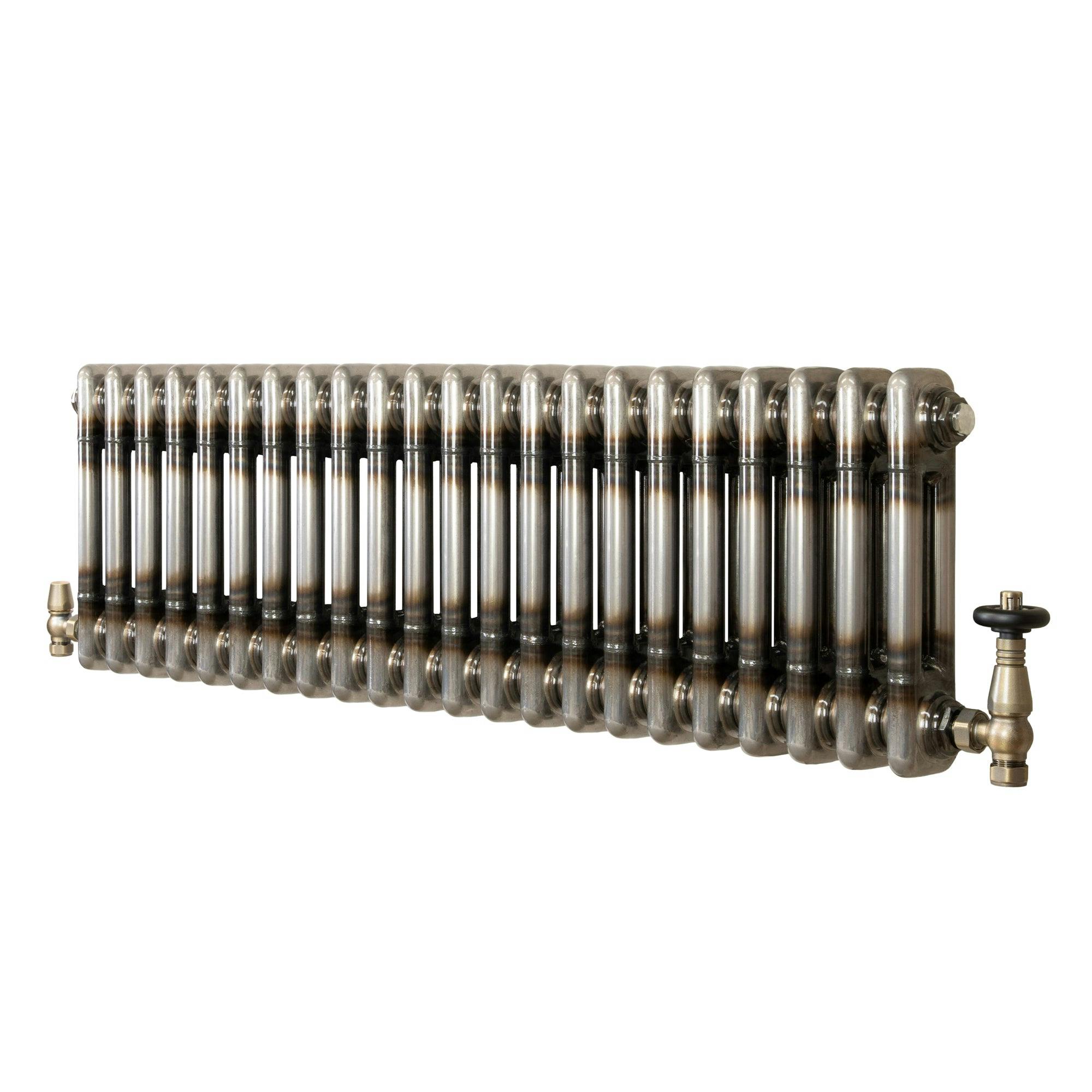 Monstershop Traditional 2 Column Radiator & Valves – 300Mm X 1010Mm - Raw Metal