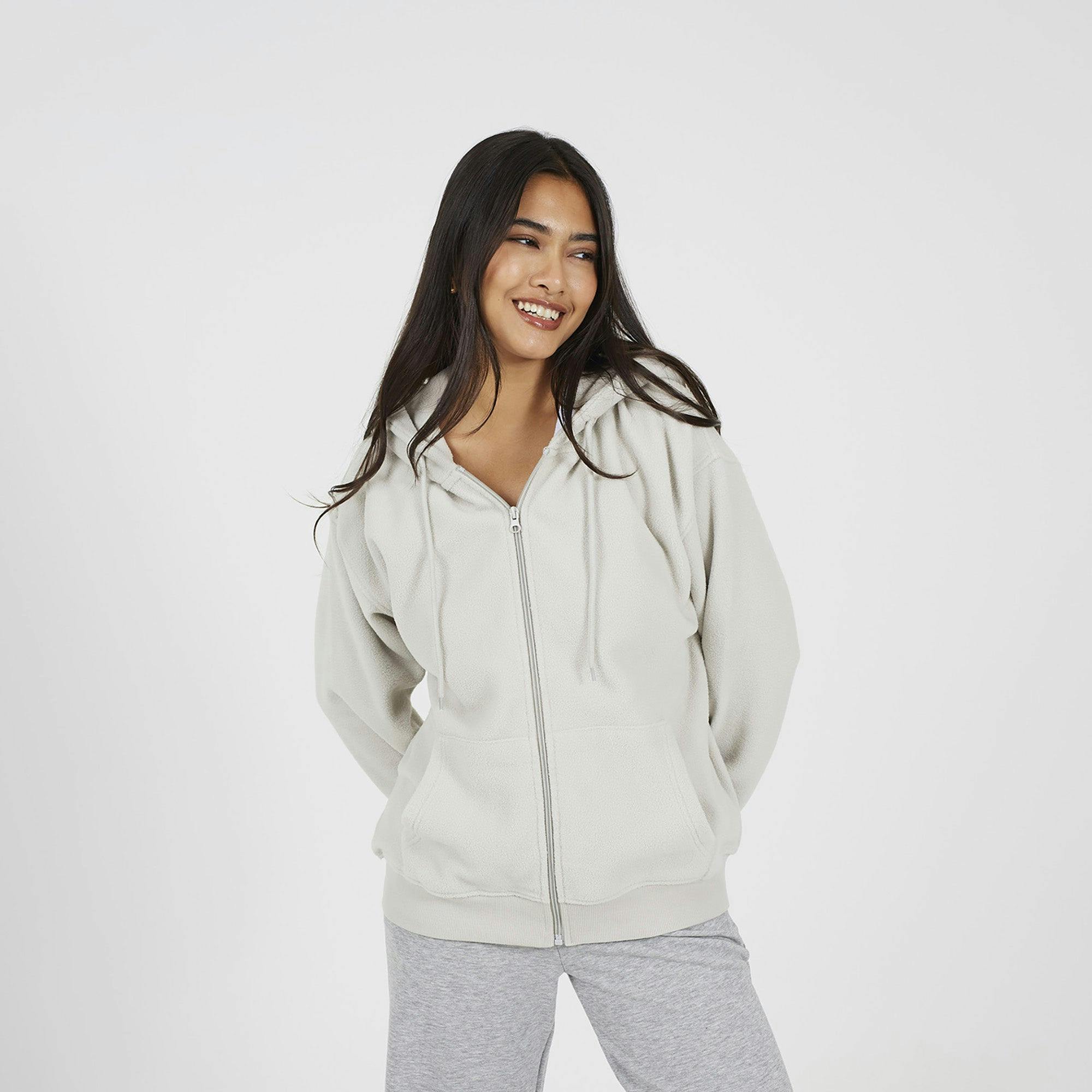 Brave Soul Grey Zip Through Polar Fleece Hoodie - Xl
