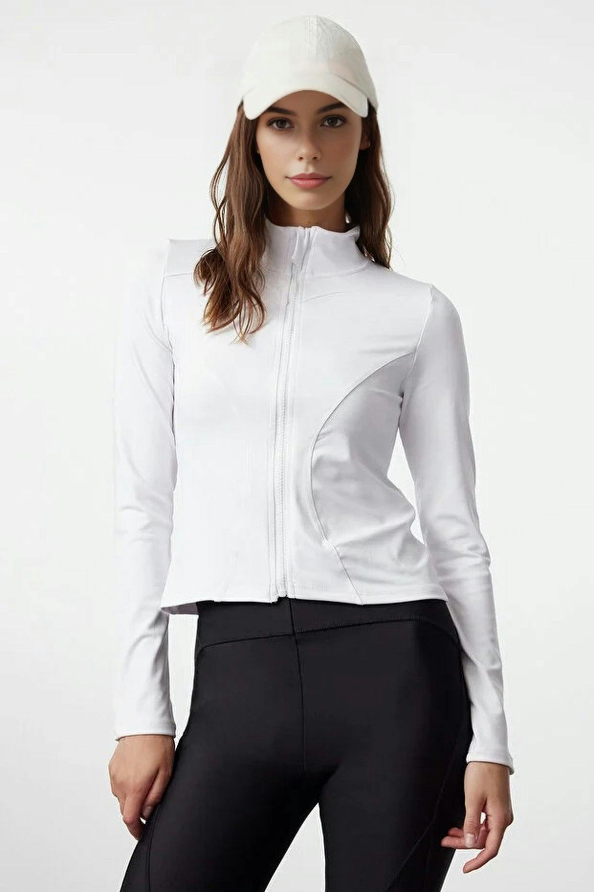 Wovcor White Zip-Up Stand Collar Knitted Sports Jacket - Xl