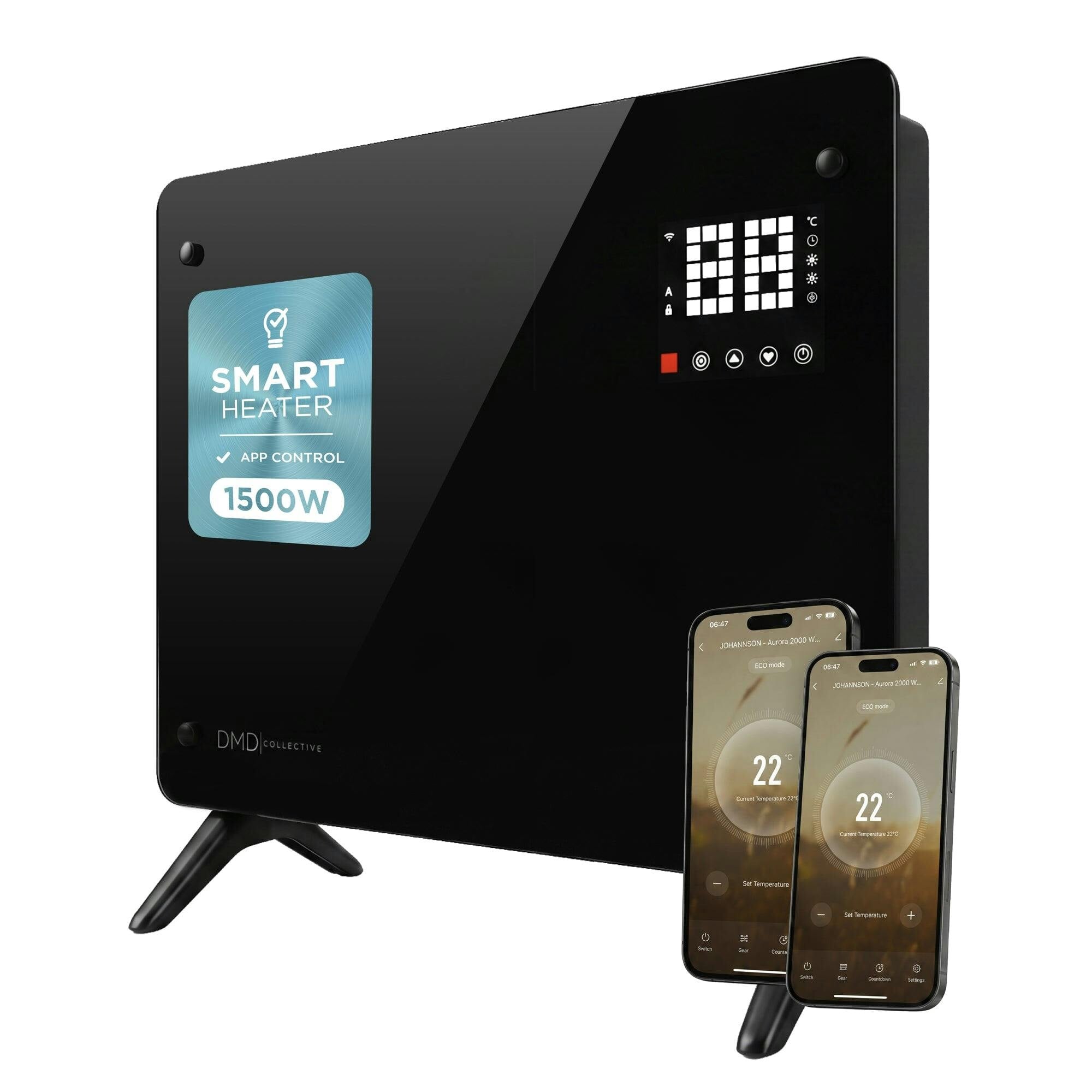 Dmd Collective Black Smart Glass Panel Heater – Fast, Silent & Energy-Efficient - 1500W