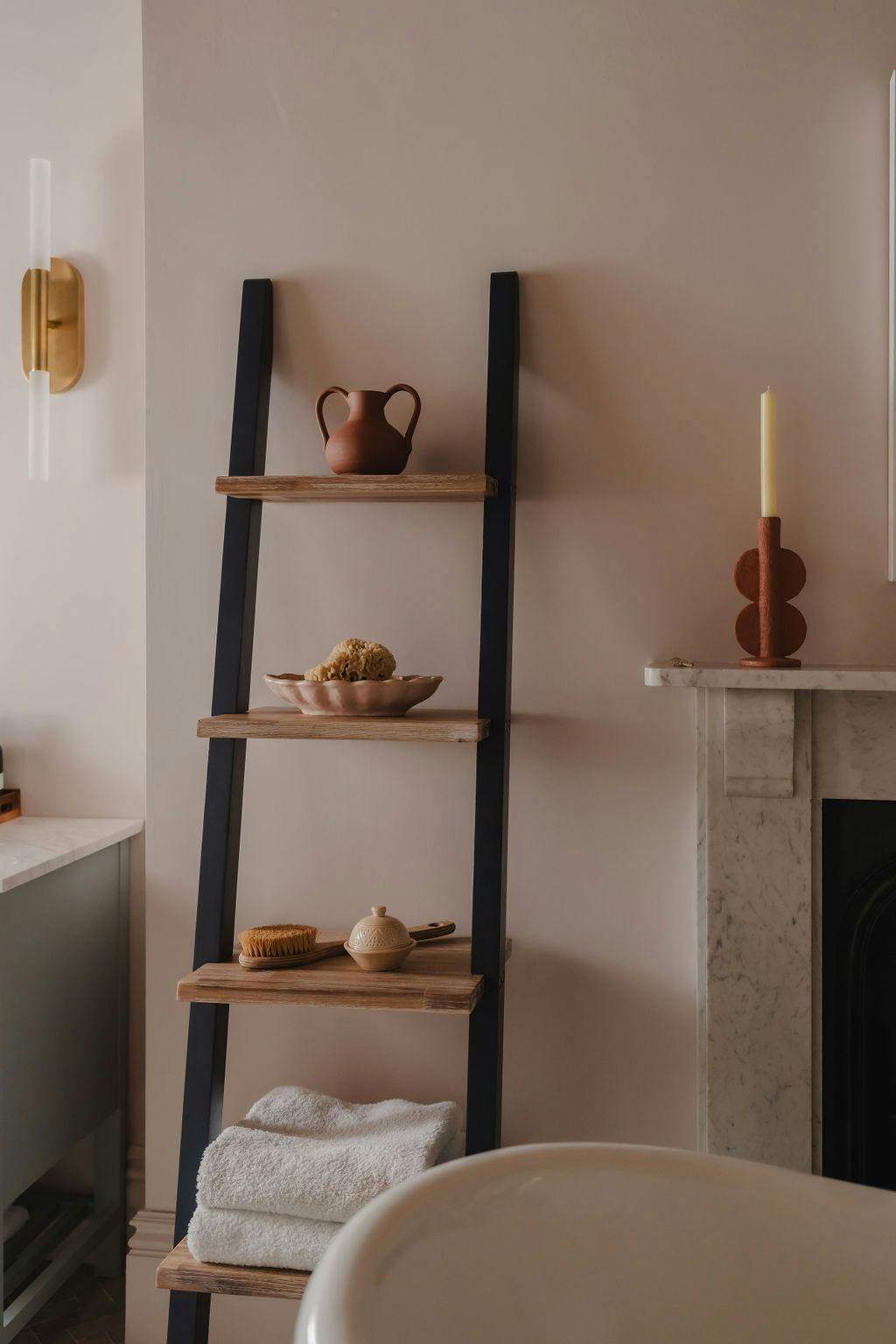 Statement Furniture Blue Florence Ladder Shelf Wooden Shelving Unit Lean-Up Shelf - Navy