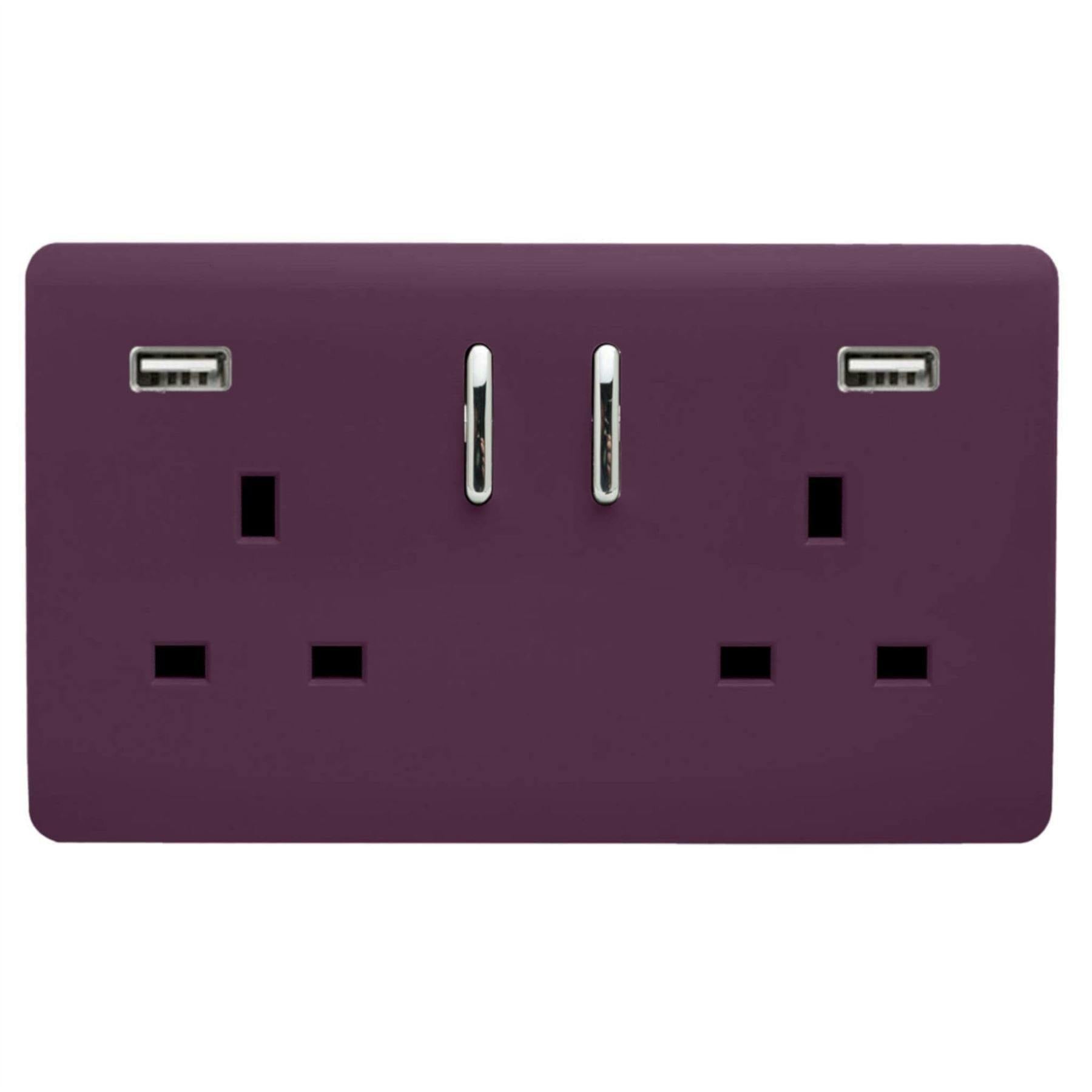 Trendi Switch 2 Gang 13Amp 2 Port Usb Plum Switched Plug Socket - Image 5