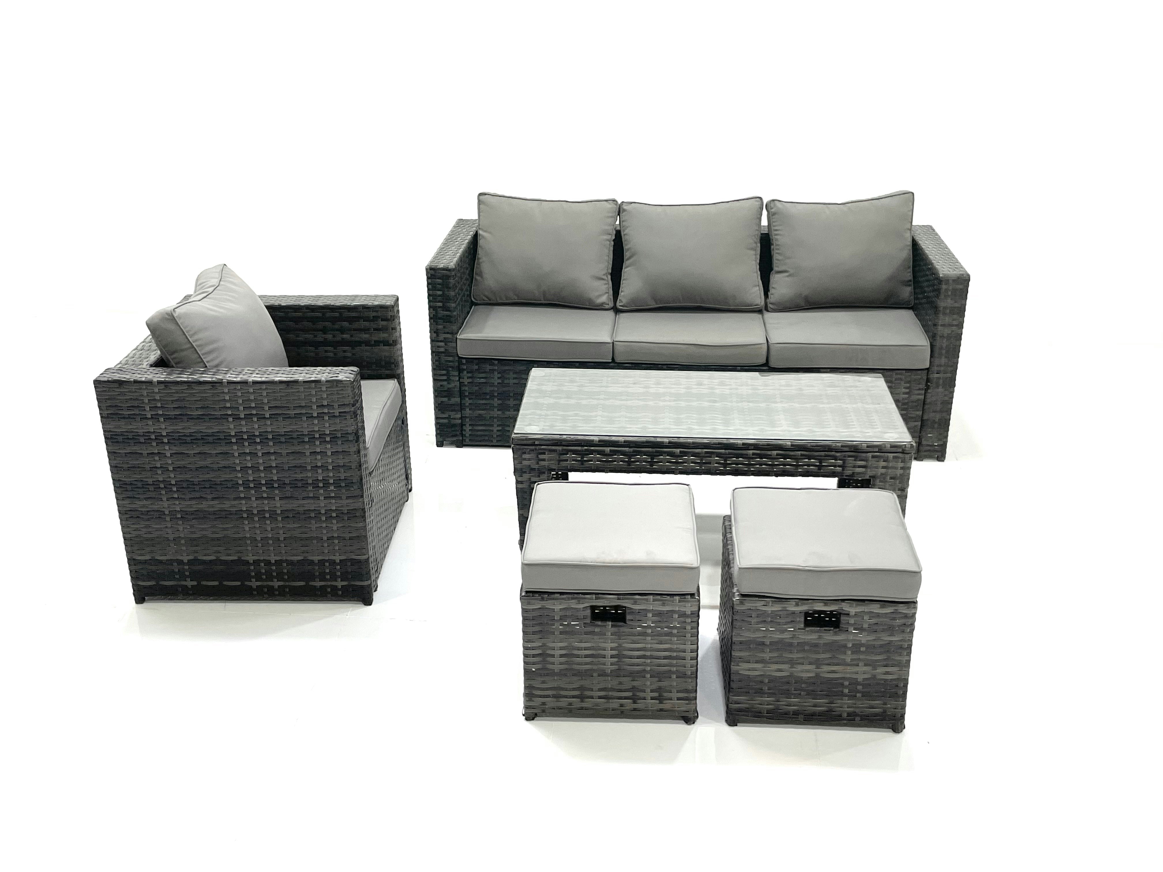 Fimous Dark/Grey Rattan Garden Furniture Set Outdoor Lounger Sofa With Coffee Table Armchair 2 Small Footstools Mixed