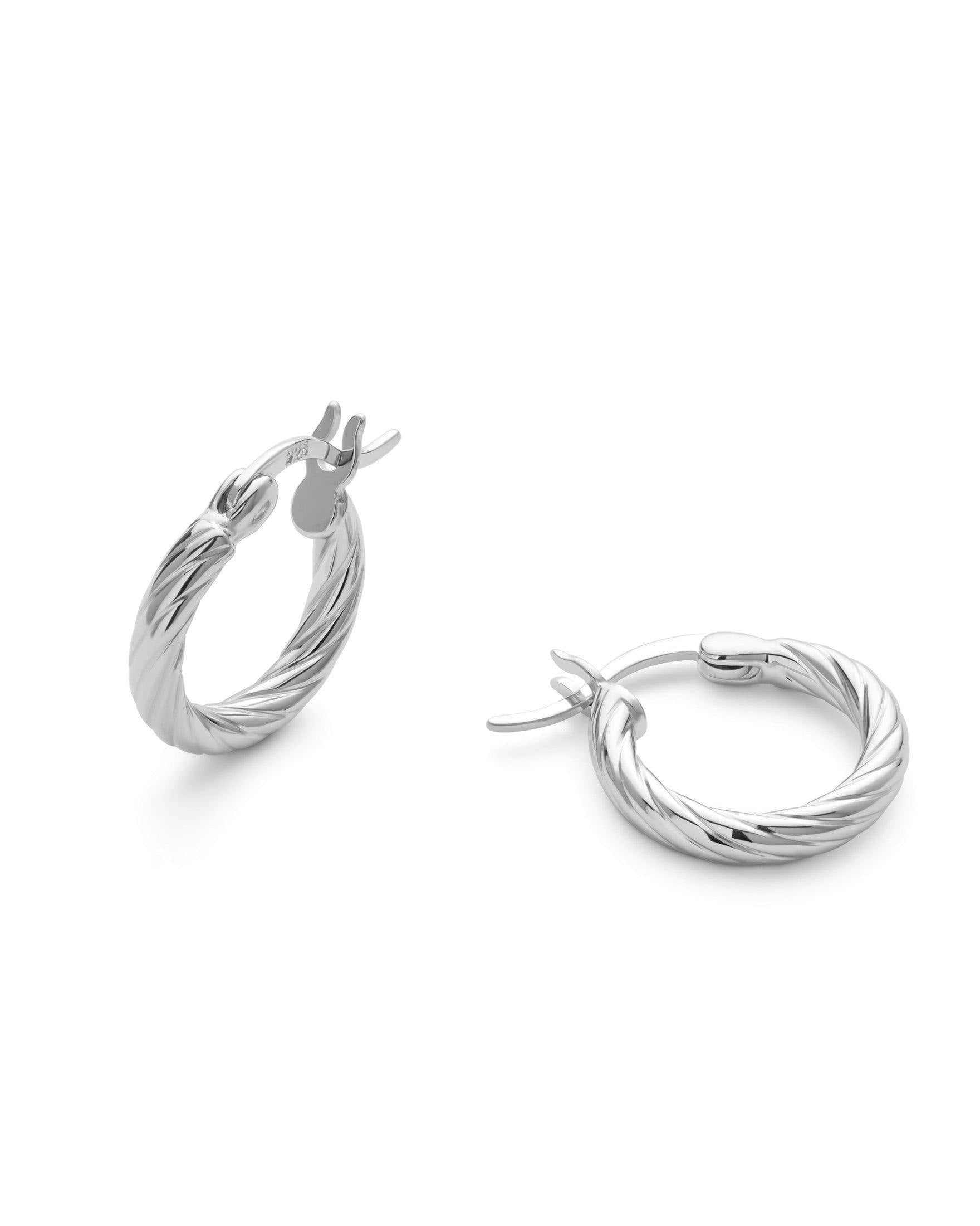Elk & Bloom Silver Small Sterling Twist Huggie Hoop Earrings - No Thank You