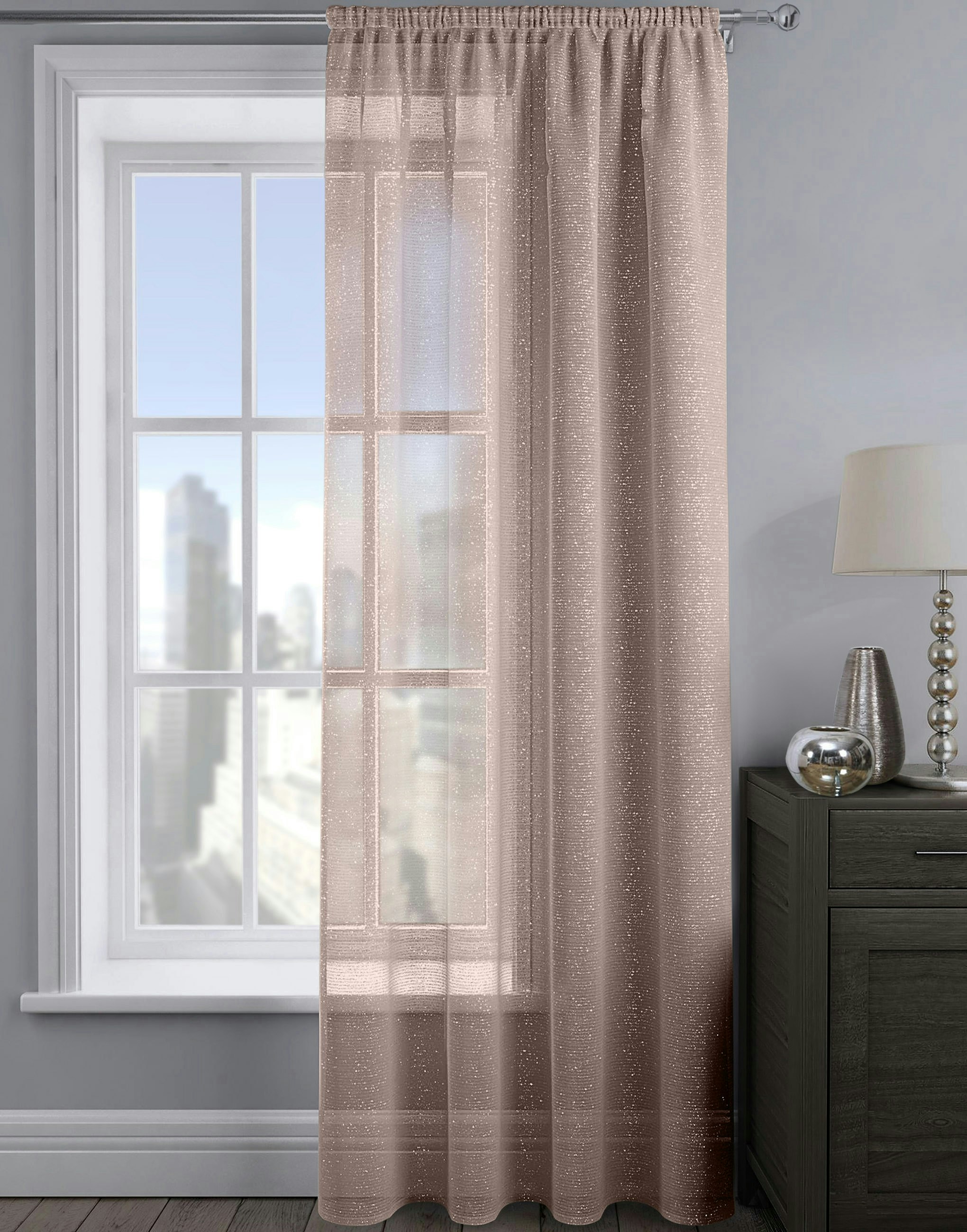 Rackhams Pink Alessandria Sparkle Slot Top Voile Panel - 137Cm X 182Cm - Blush