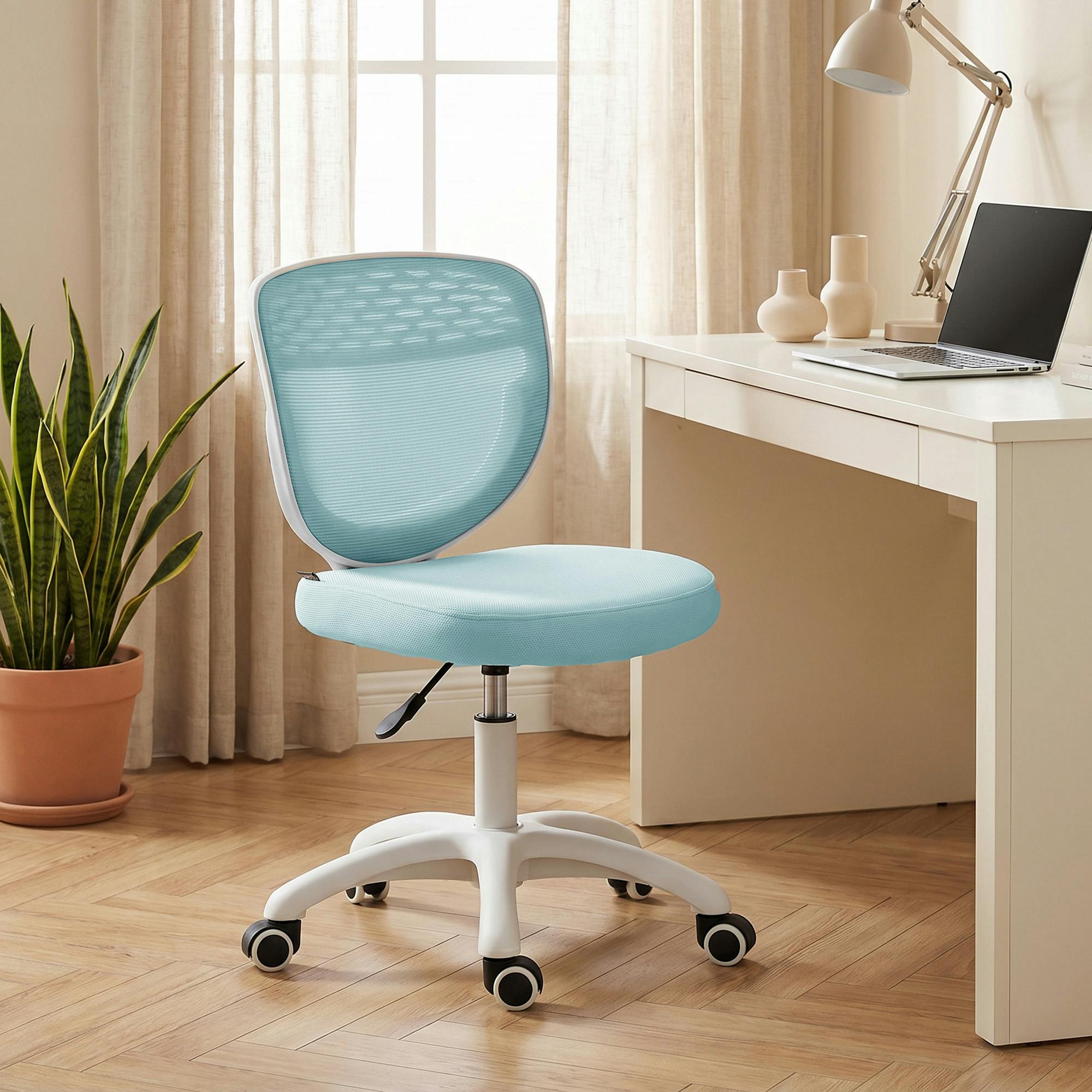 Homcom Light/Blue Armless Office Chair With Mesh Back
