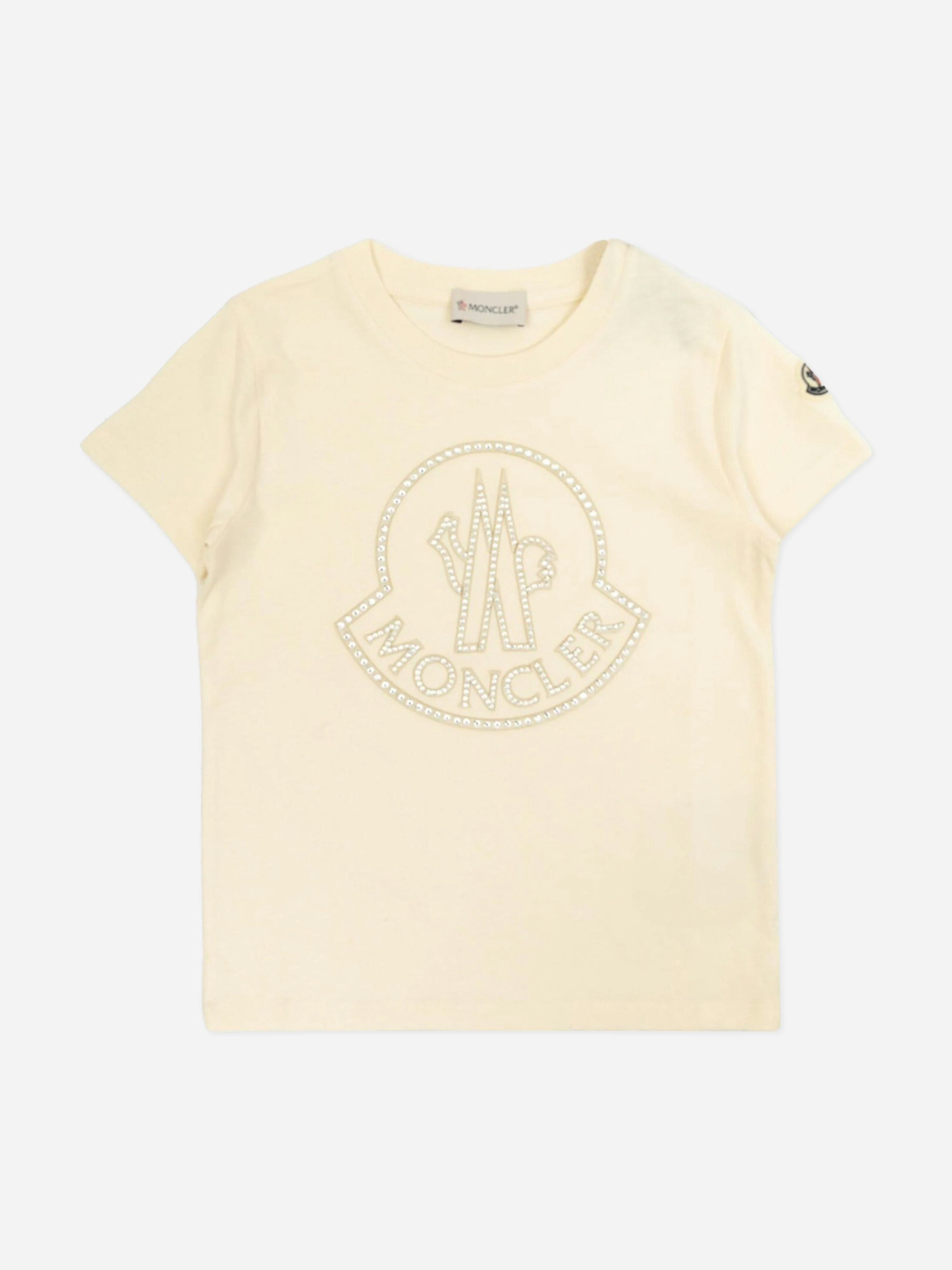 Moncler Enfant Girls Ivory Logo T-Shirt In - 10 Yrs