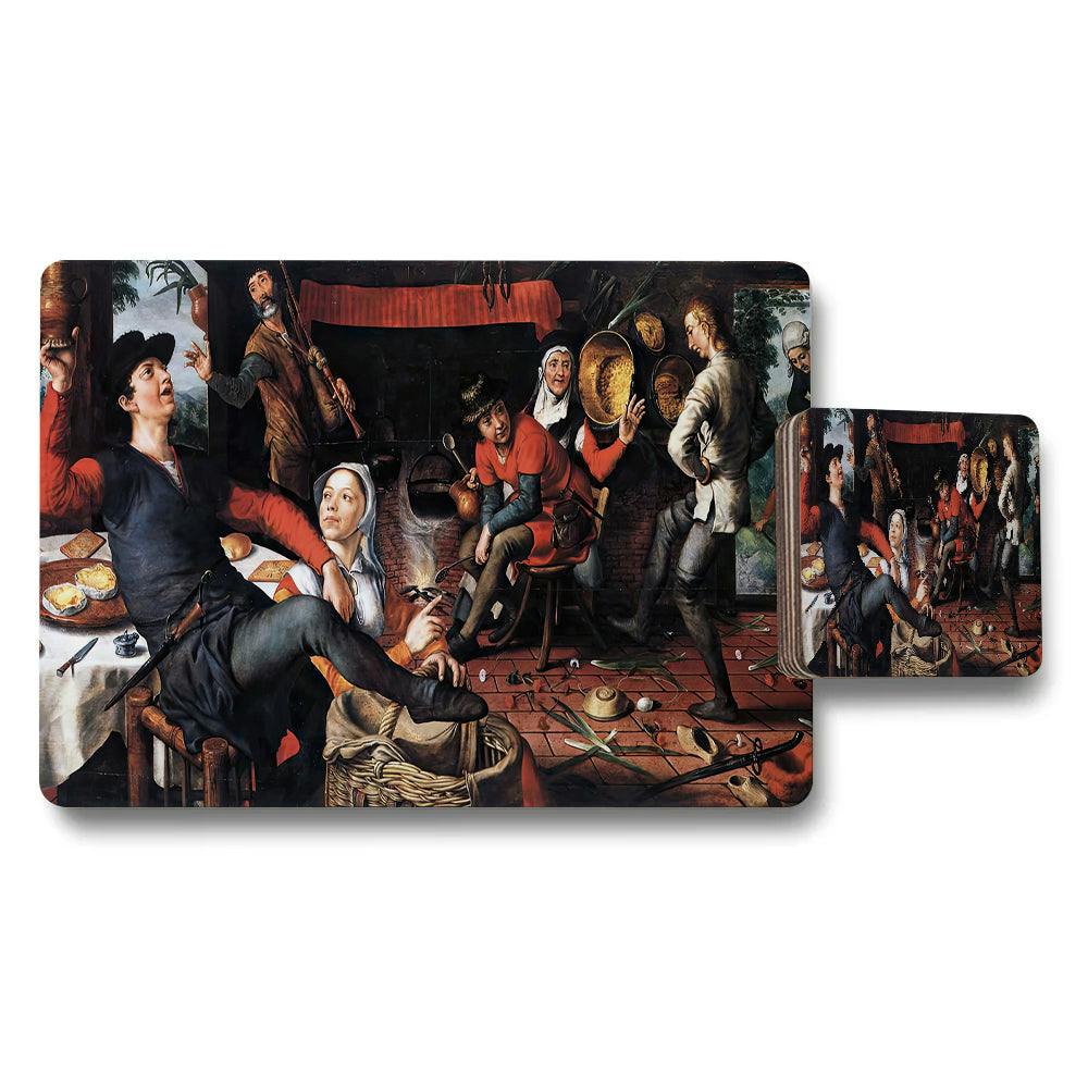 Benjamin Tate Design Placemat And Coaster Set With Classic Baroque Painting Design