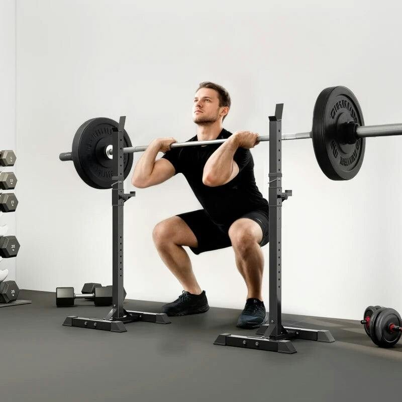 HOMCOM Barbell Squat Stand - Adjustable Height 124-154cm - Black - Image 4