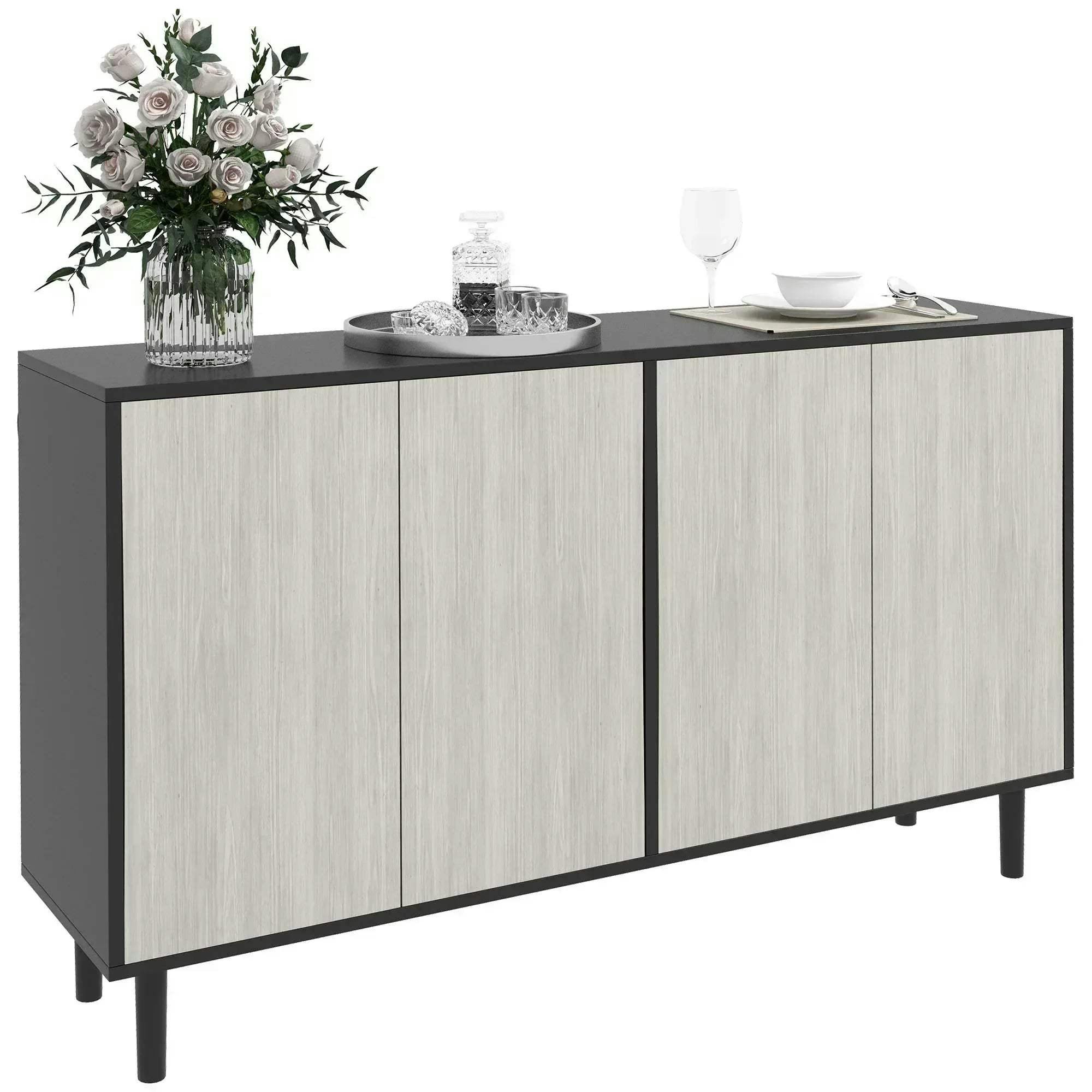 HOMCOM Sideboard Storage Cabinet for Living Room with Adjustable Shelves Black - Image 6