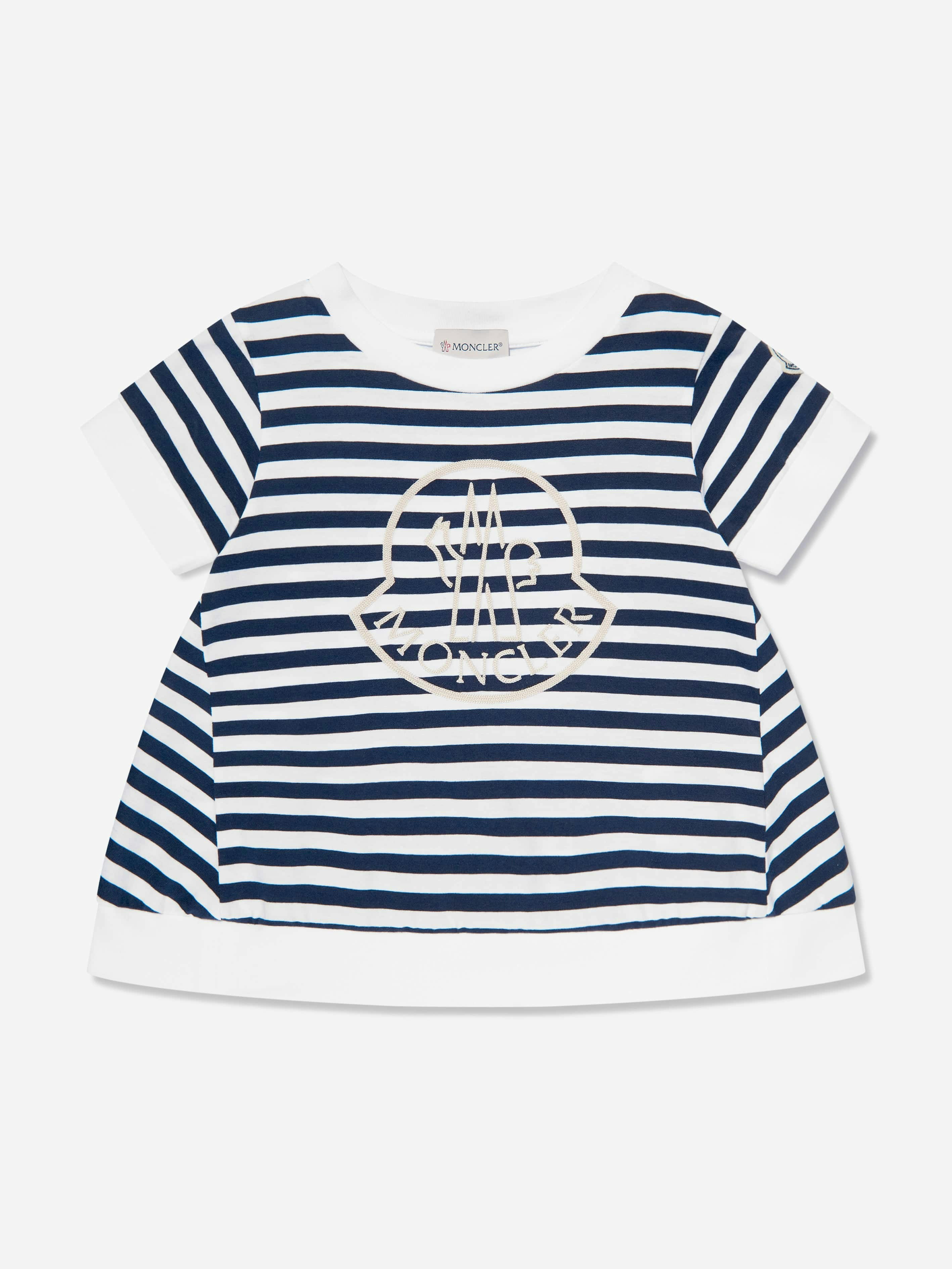 Moncler Enfant Girls White Striped Logo T-Shirt In Navy - Navy - 4 Yrs