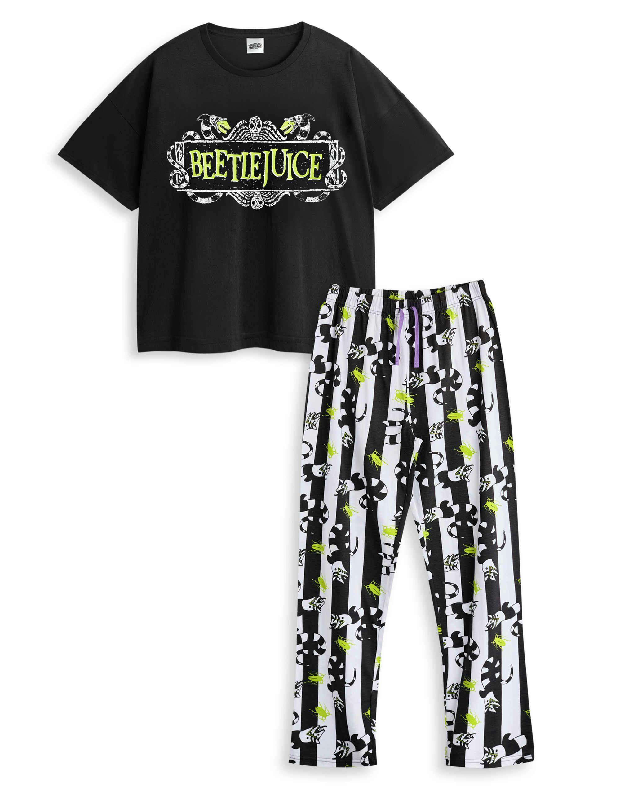 Vanilla Underground Women's Beetlejuice Multicoloured Logo Short Sleeve Long Leg Pyjama Set - Small