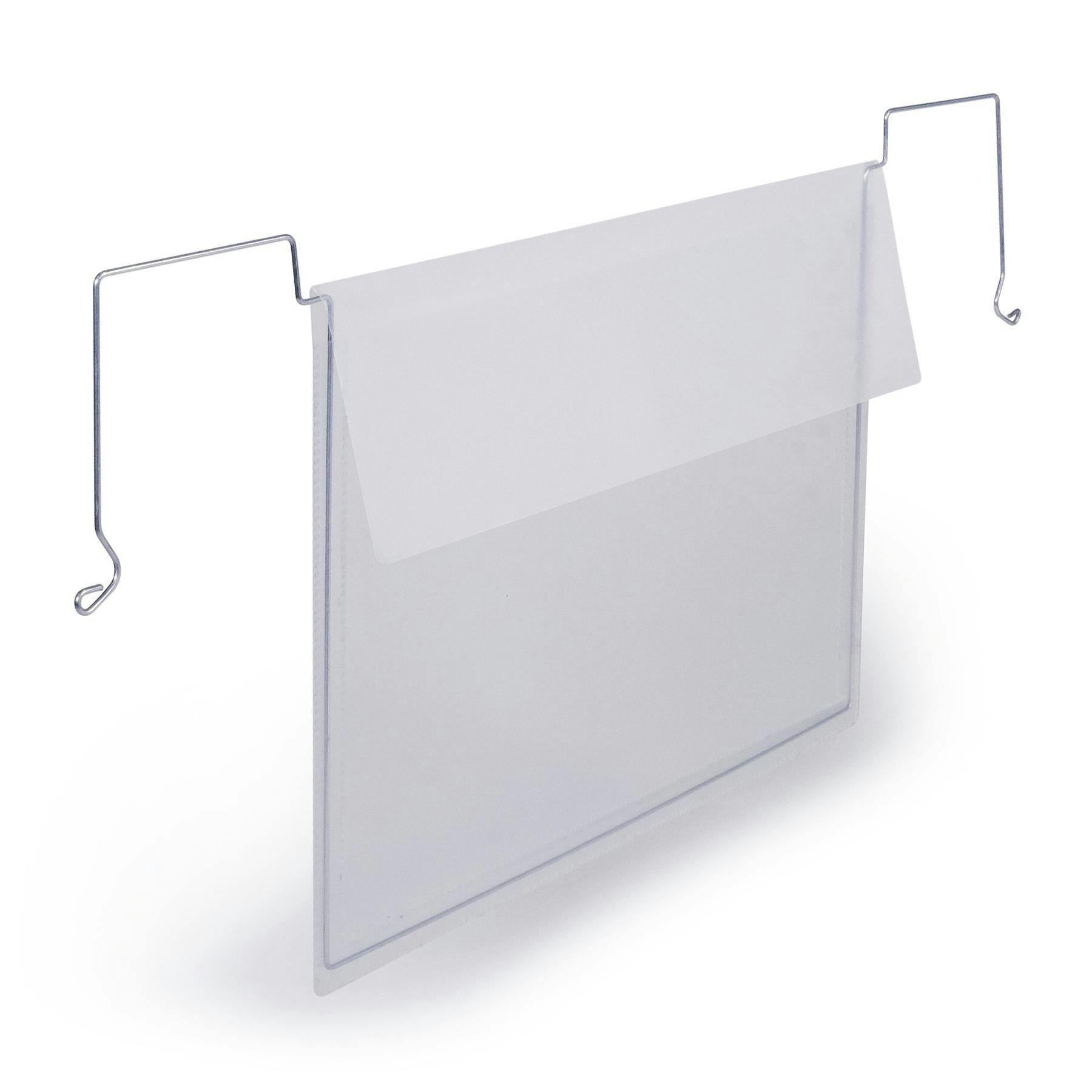Rackhams Wire Hanging Document Pocket | 50 Ticket Holders With Flaps | A5 Clear