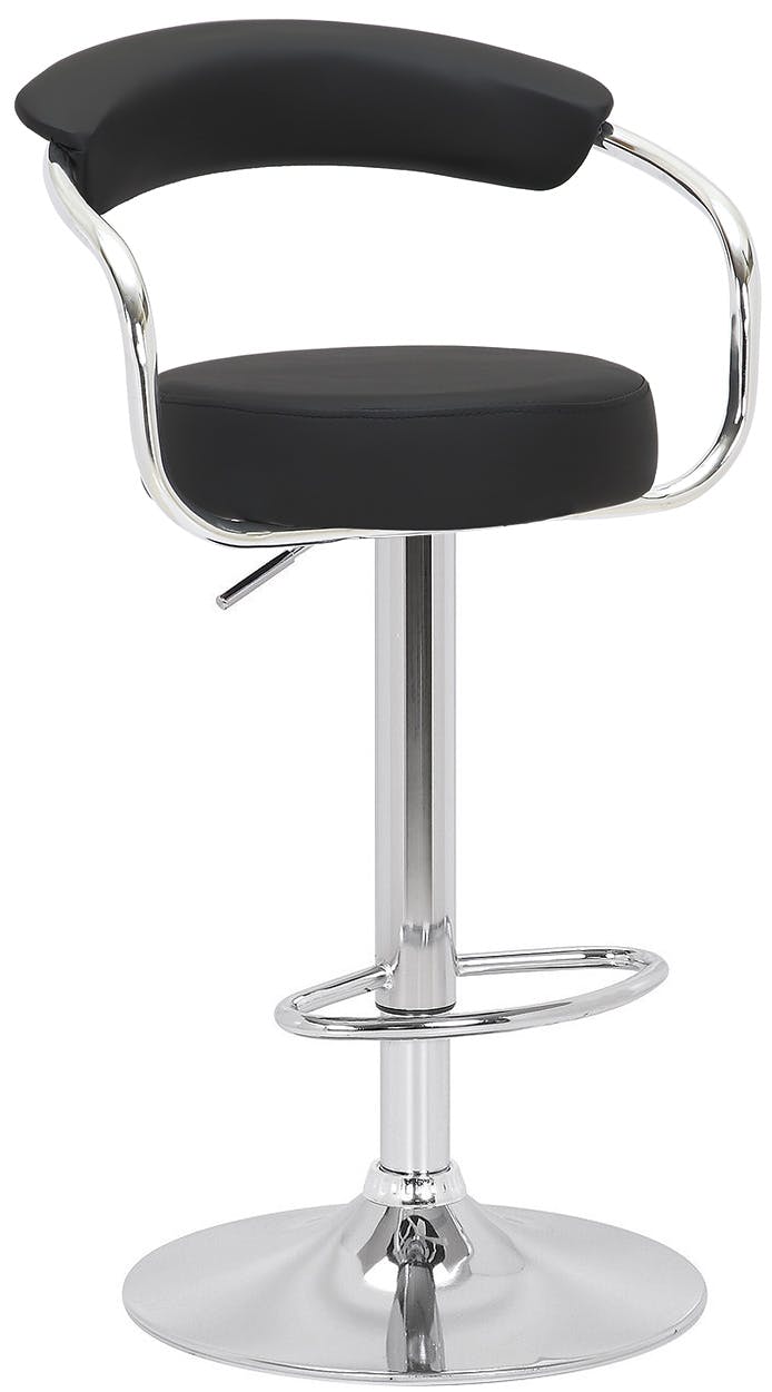 Rackhams Black Zenith Single Kitchen Bar Stool, Chrome Footrest, Height Adjustable Swivel Gas Lift, Breakfast Stool & Home Barstool,