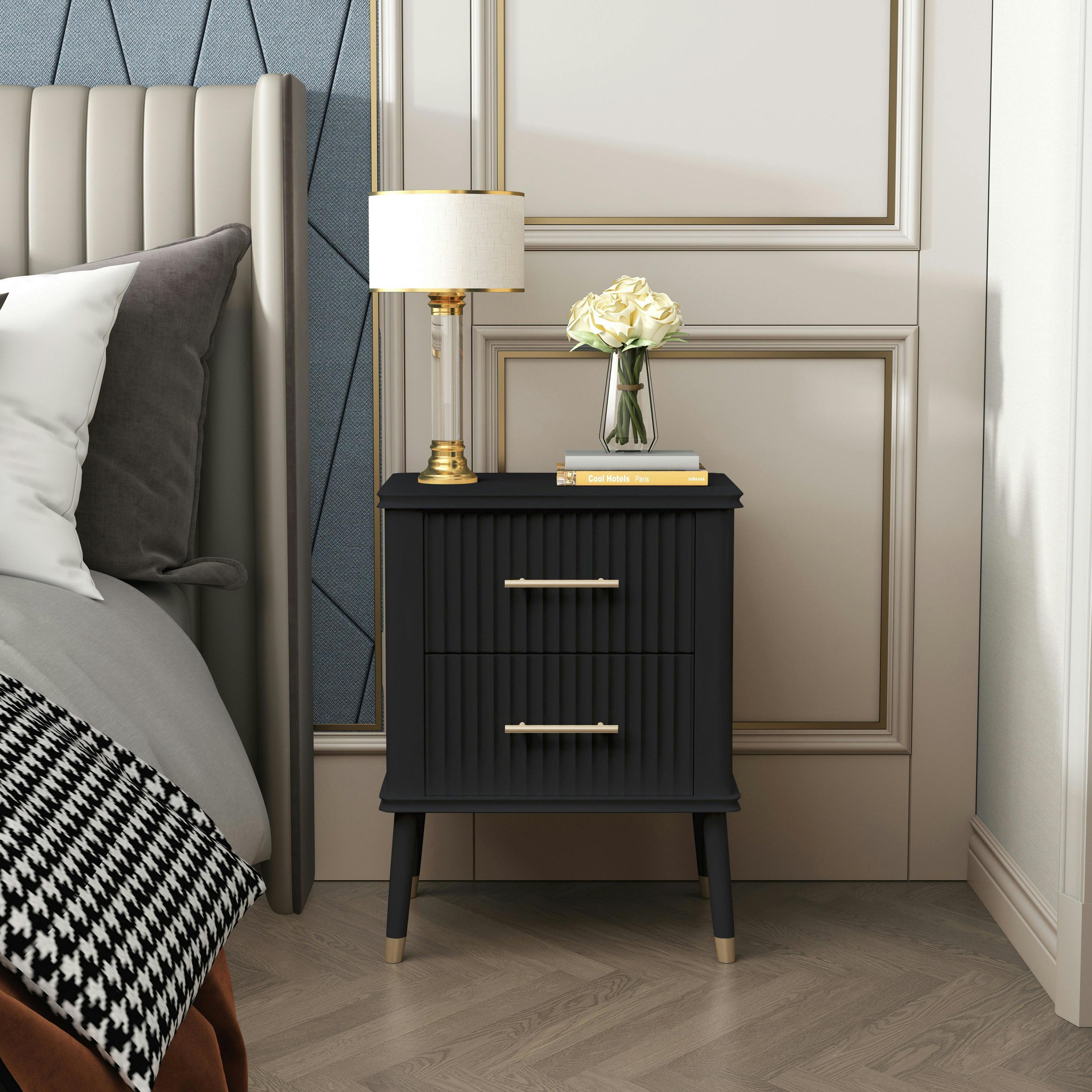 Cabinet Bits Black Cozzano 2 Drawer Bedside Table