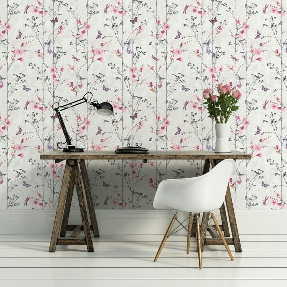 Rackhams Pink Eden Floral Wallpaper Roll