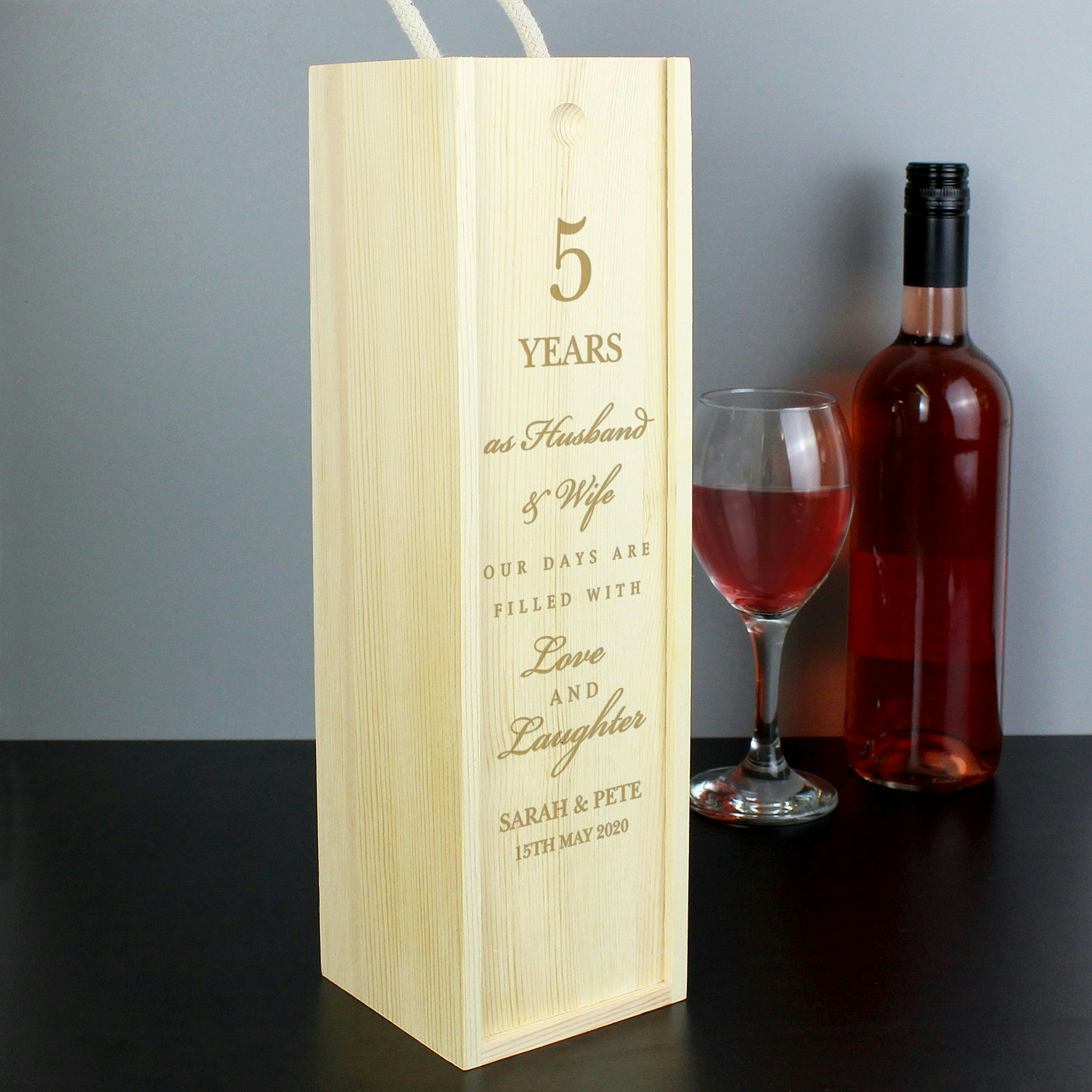 Personalised Memento Company Grain Personalised Anniversary Wooden Wine Bottle Box