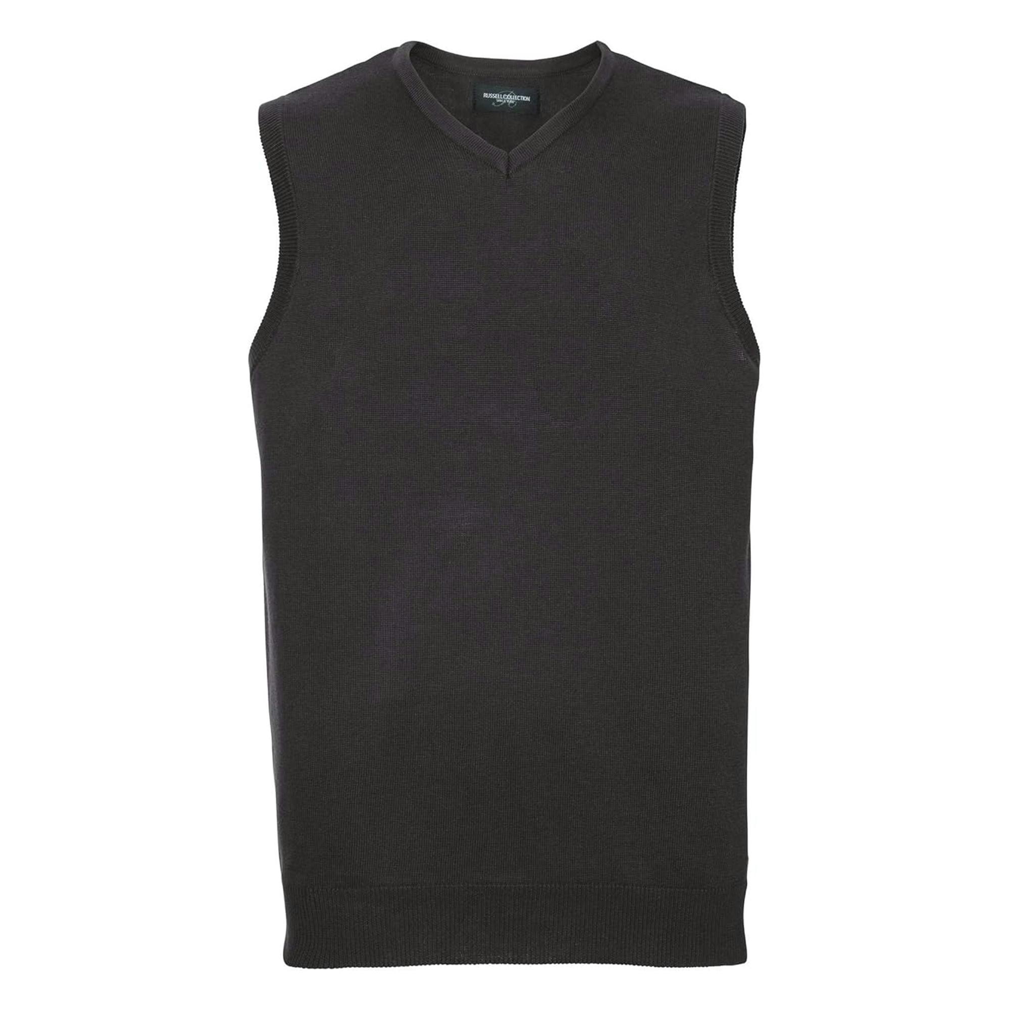 Russell Collection Men's Black Knitted V Neck Sleeveless Sweatshirt - S - 50% Cotton/50% Acrylic